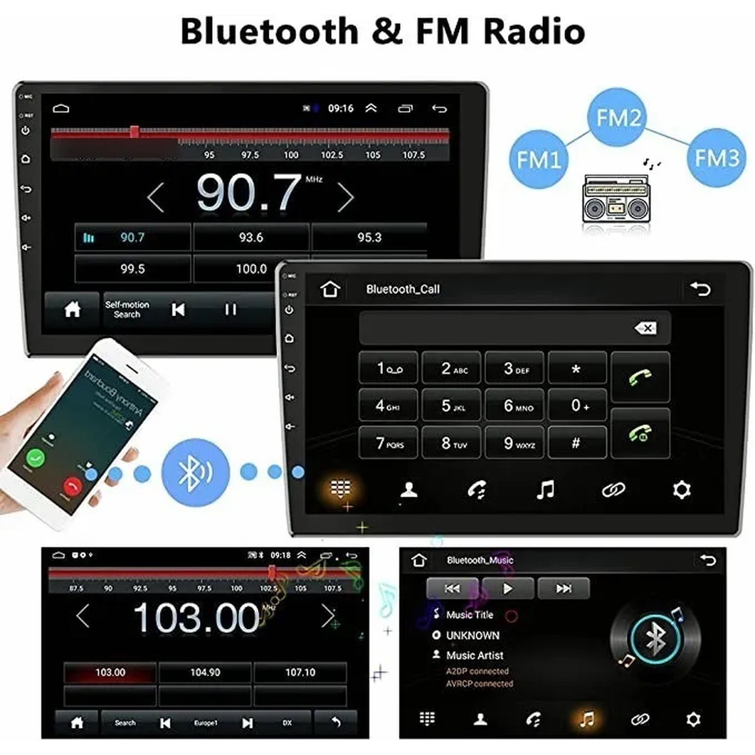 Radio Para Auto Android 9 Pulgadas Pantalla Táctil Bluetooth GPS WiFi-3