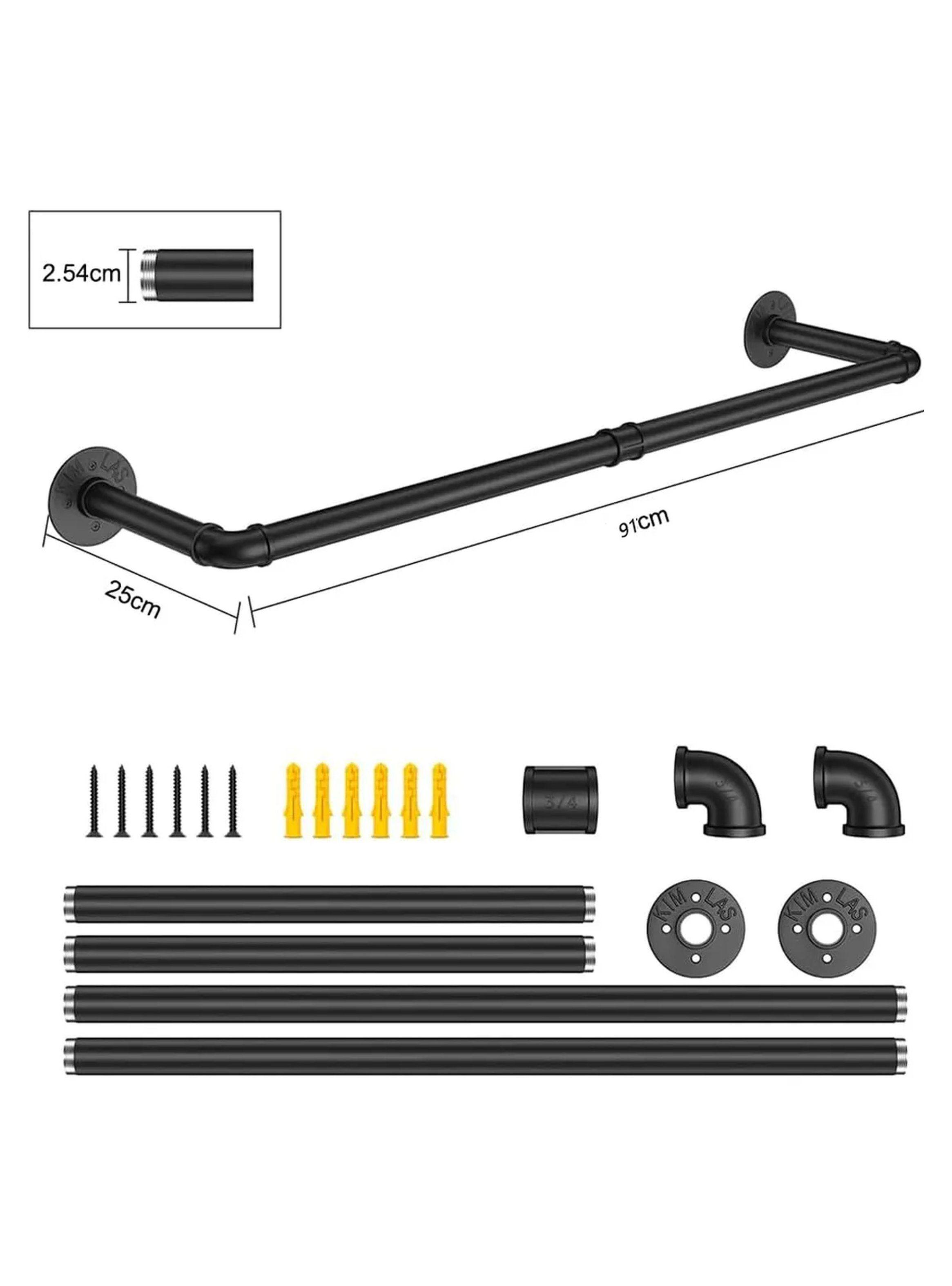 Barra de Ropa Industrial Resistente 60KG Tubo Metal Negro 91cm-1