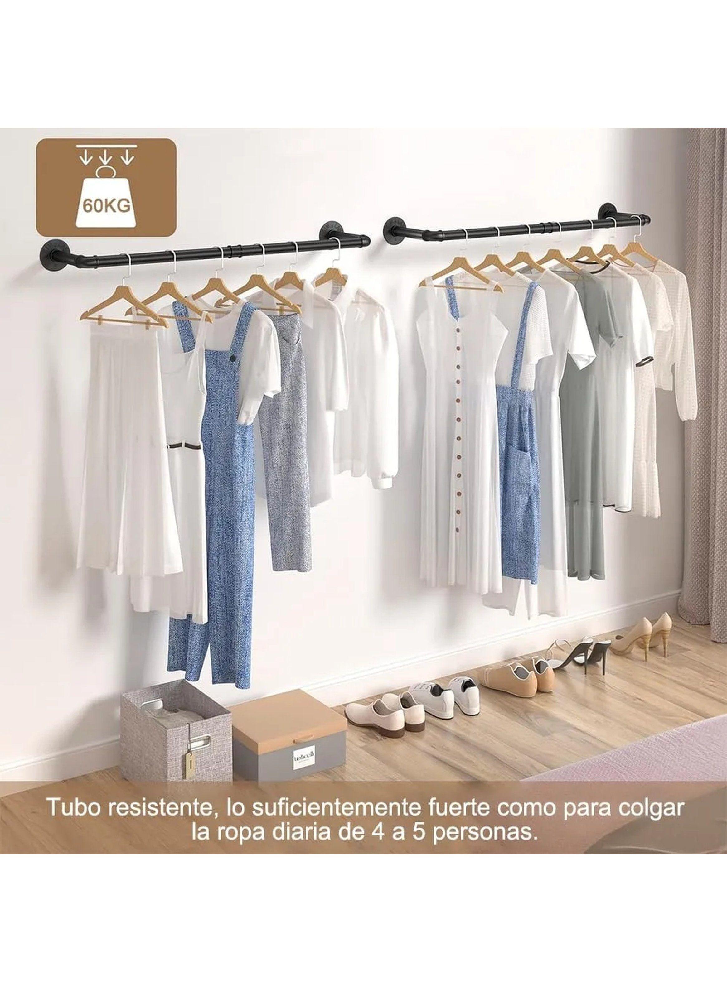 Barra de Ropa Industrial Resistente 60KG Tubo Metal Negro 91cm-2