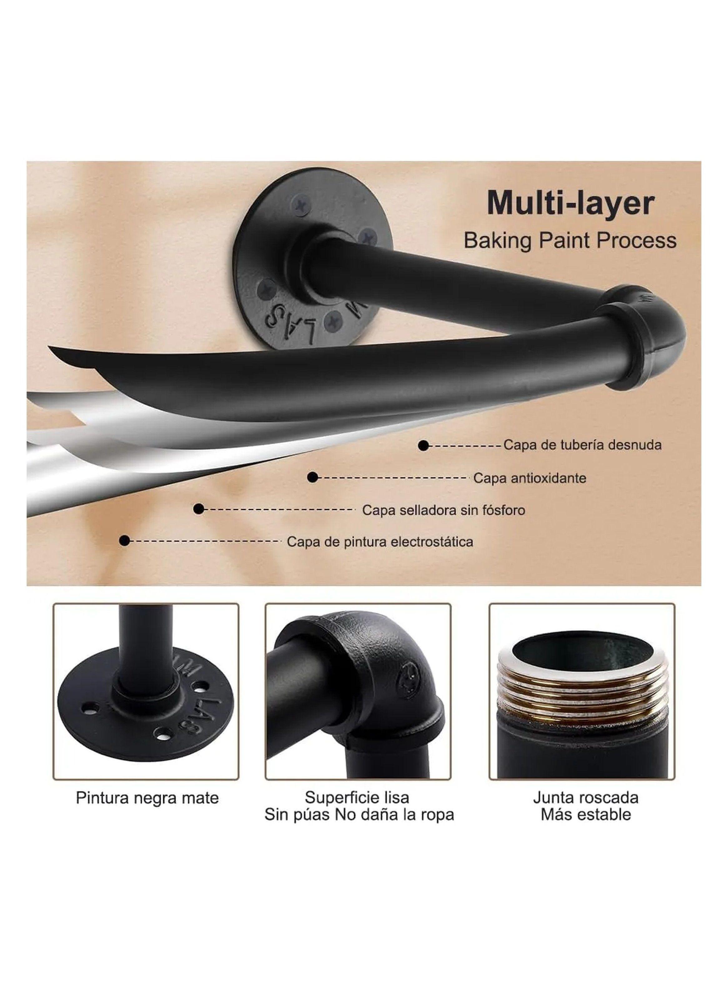 Barra de Ropa Industrial Resistente 60KG Tubo Metal Negro 91cm-6