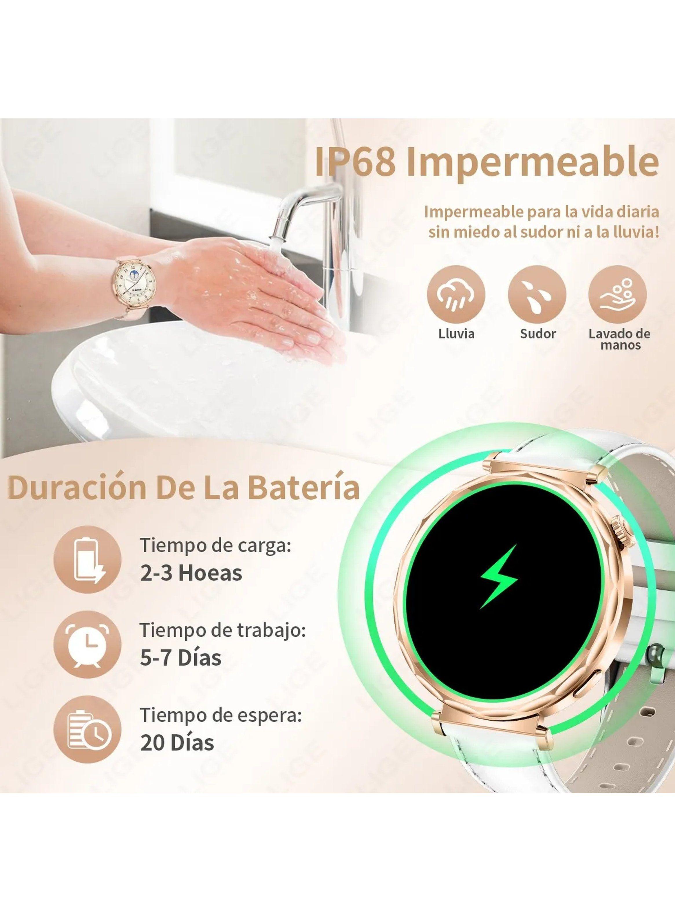 Smartwatch Pantalla Táctil Multifuncional Bluetooth Oro Rosa-3