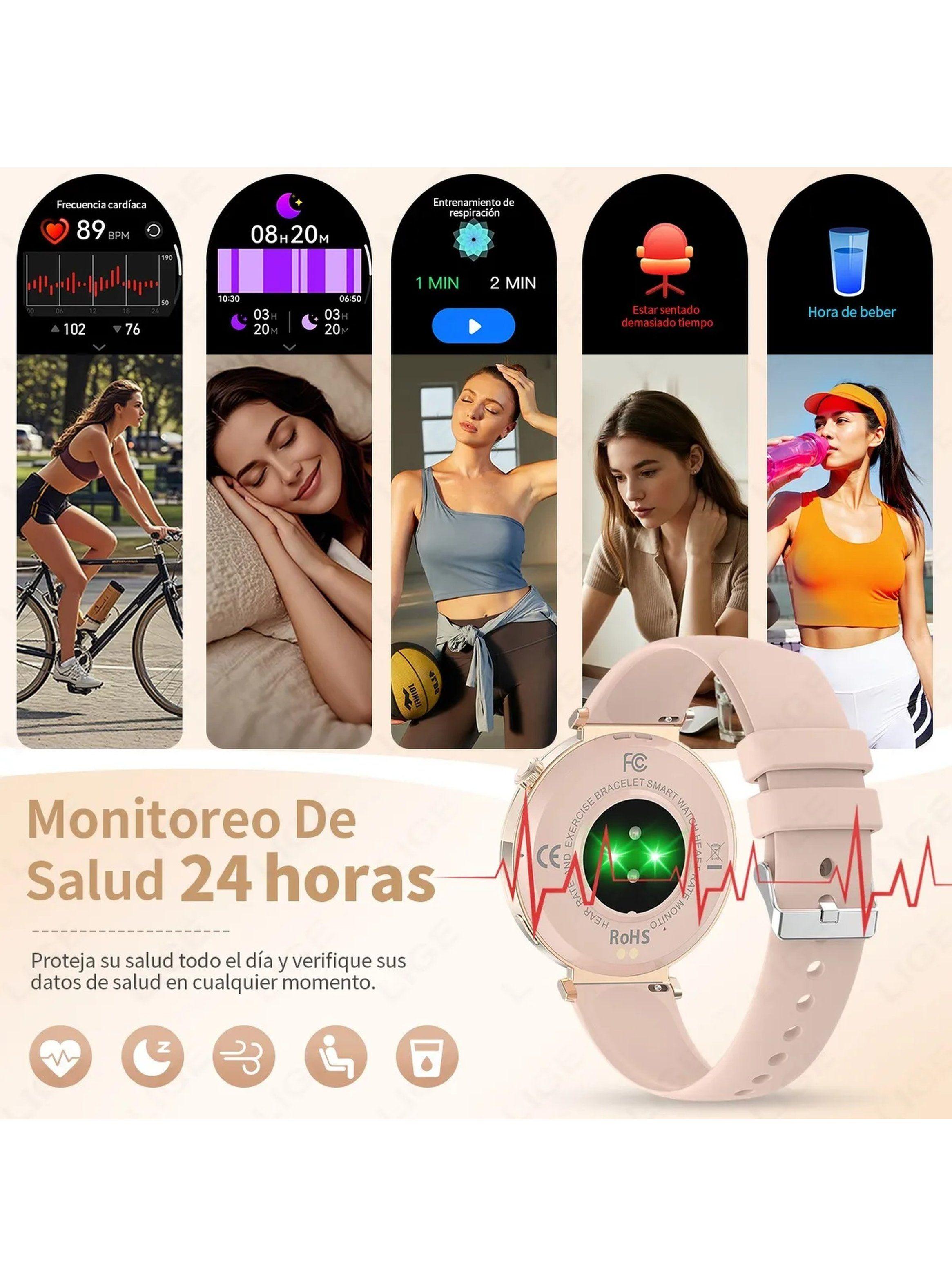 Smartwatch Pantalla Táctil Multifuncional Bluetooth Oro Rosa-4