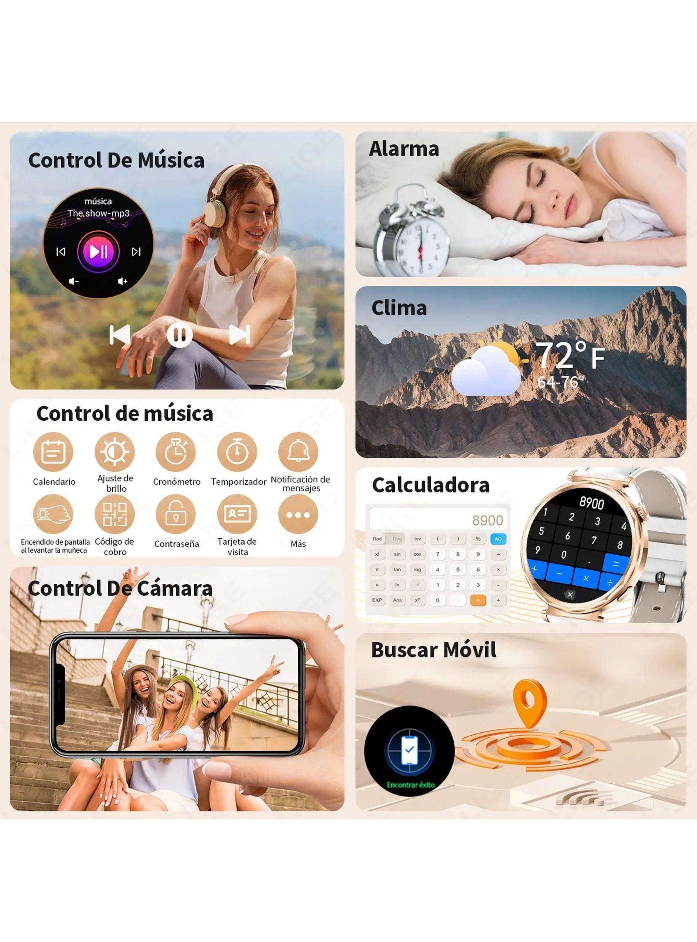 Smartwatch Pantalla Táctil Multifuncional Bluetooth Oro Rosa-8