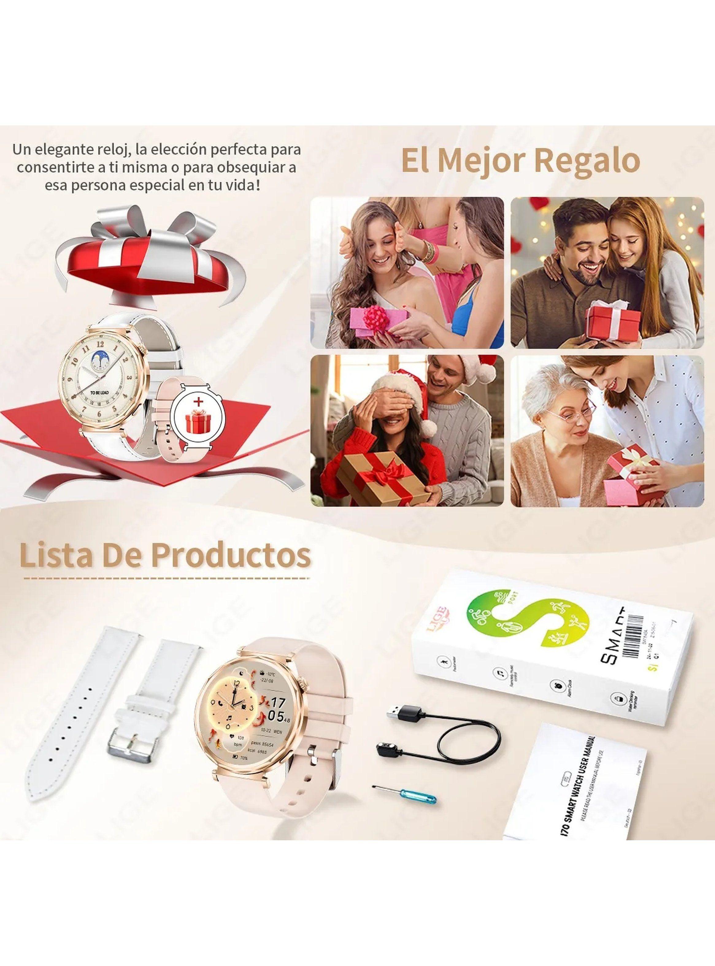 Smartwatch Pantalla Táctil Multifuncional Bluetooth Oro Rosa-9