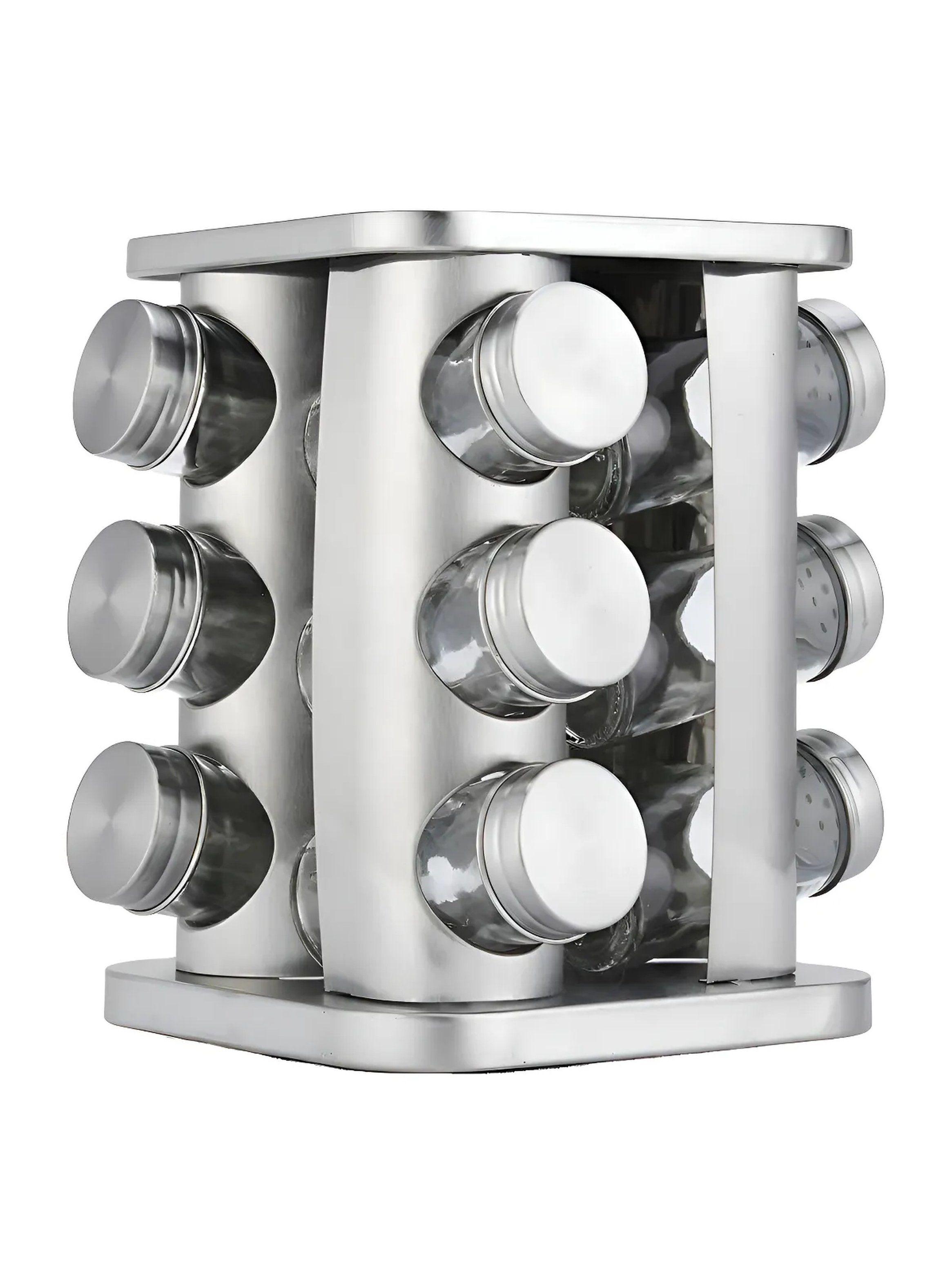 Organizador de Especias Giratorio Acero Inoxidable 12 Frascos 21cm-0