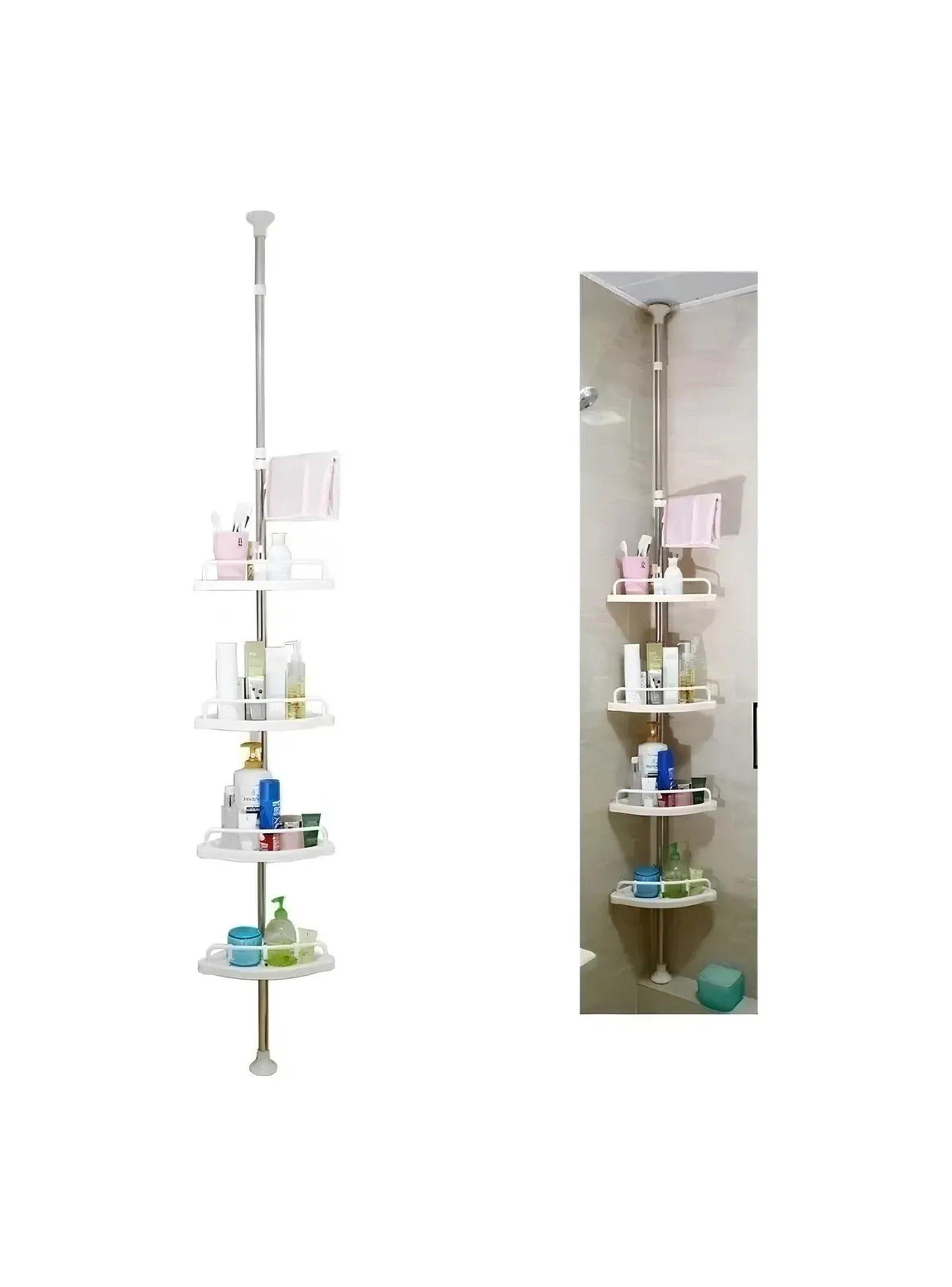 Estantería de Baño Ajustable con Racks de Almacenamiento y Ganchos Blancos-0