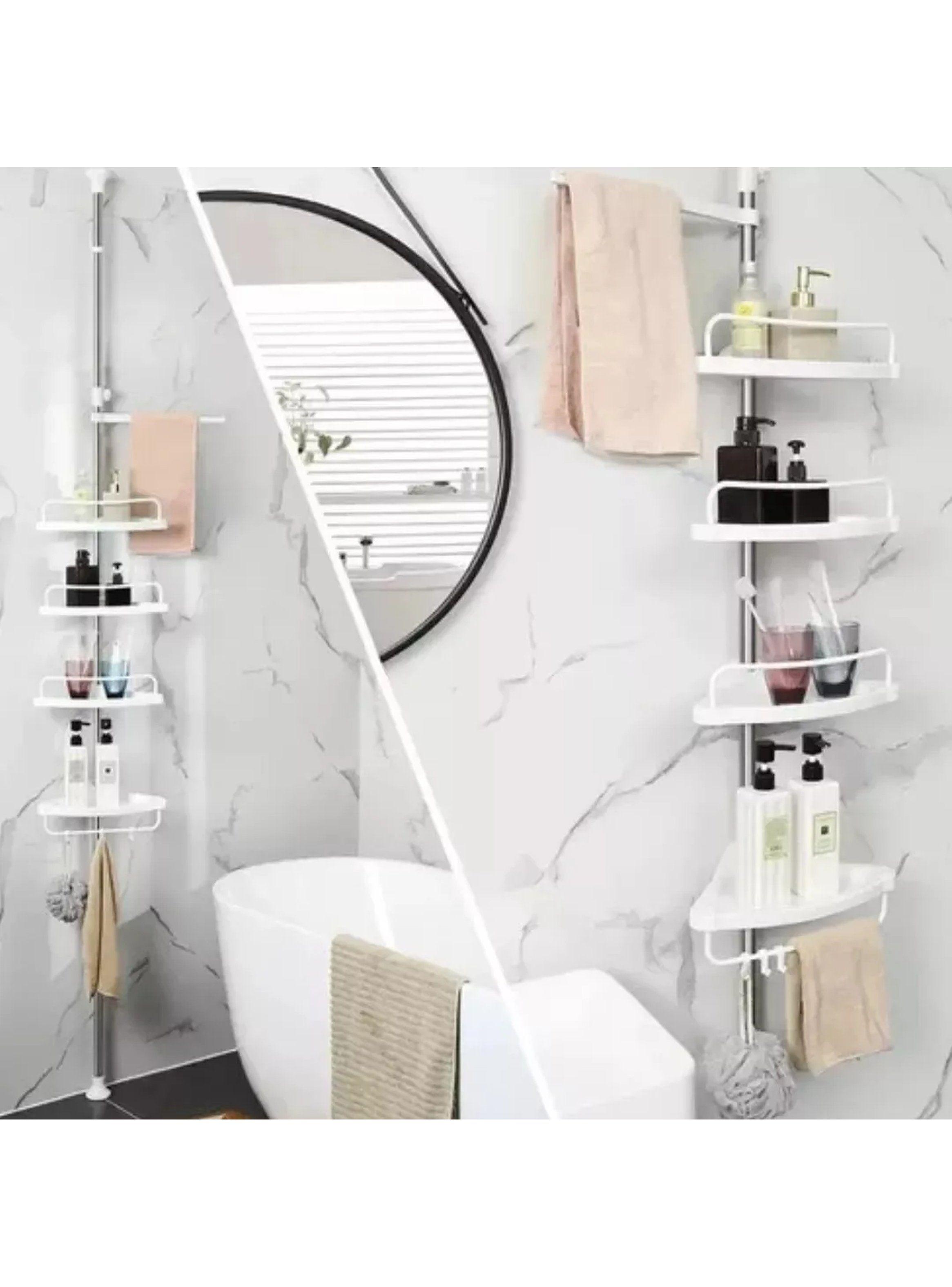 Estantería de Baño Ajustable con Racks de Almacenamiento y Ganchos Blancos-2