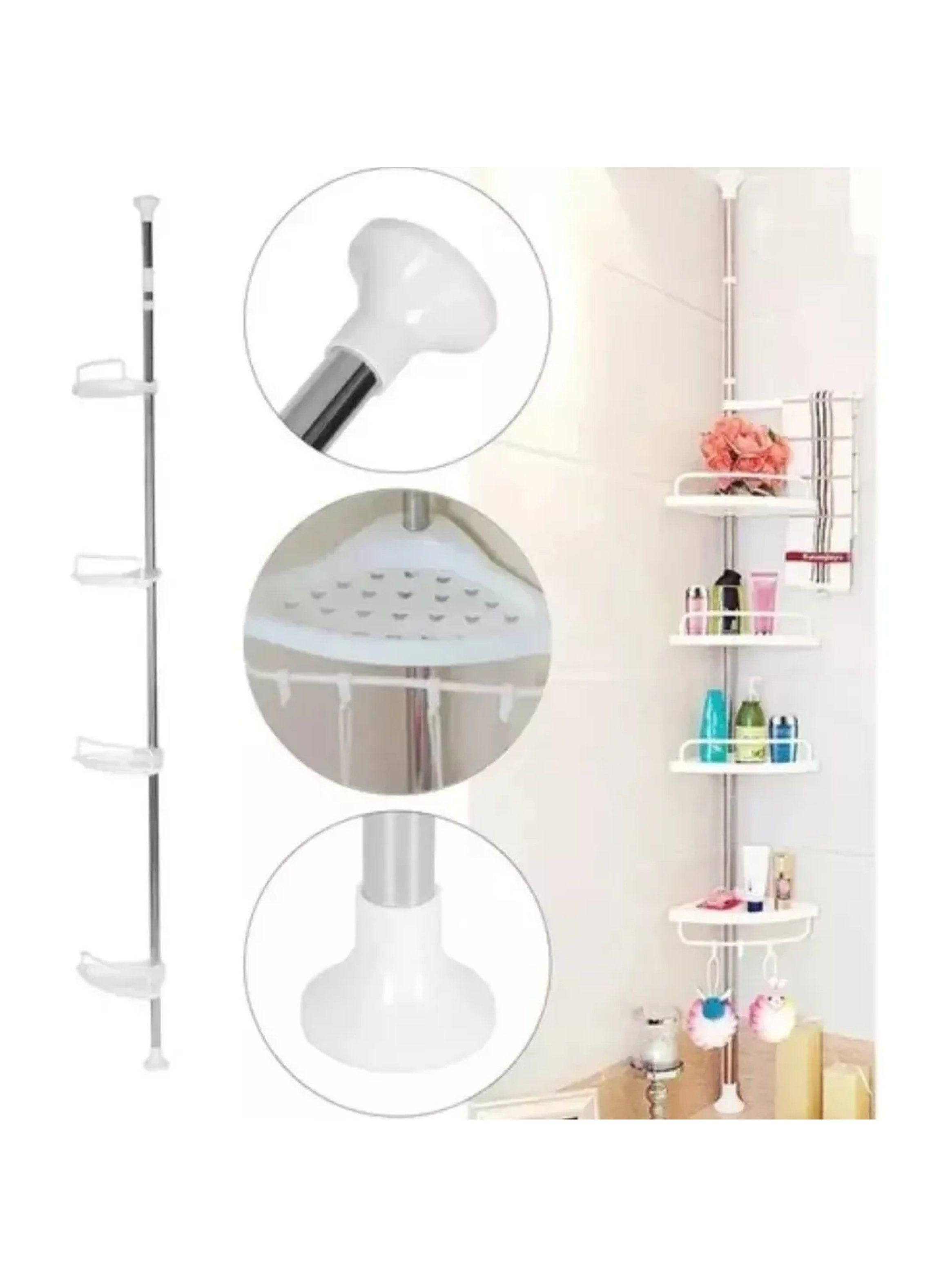 Estantería de Baño Ajustable con Racks de Almacenamiento y Ganchos Blancos-3