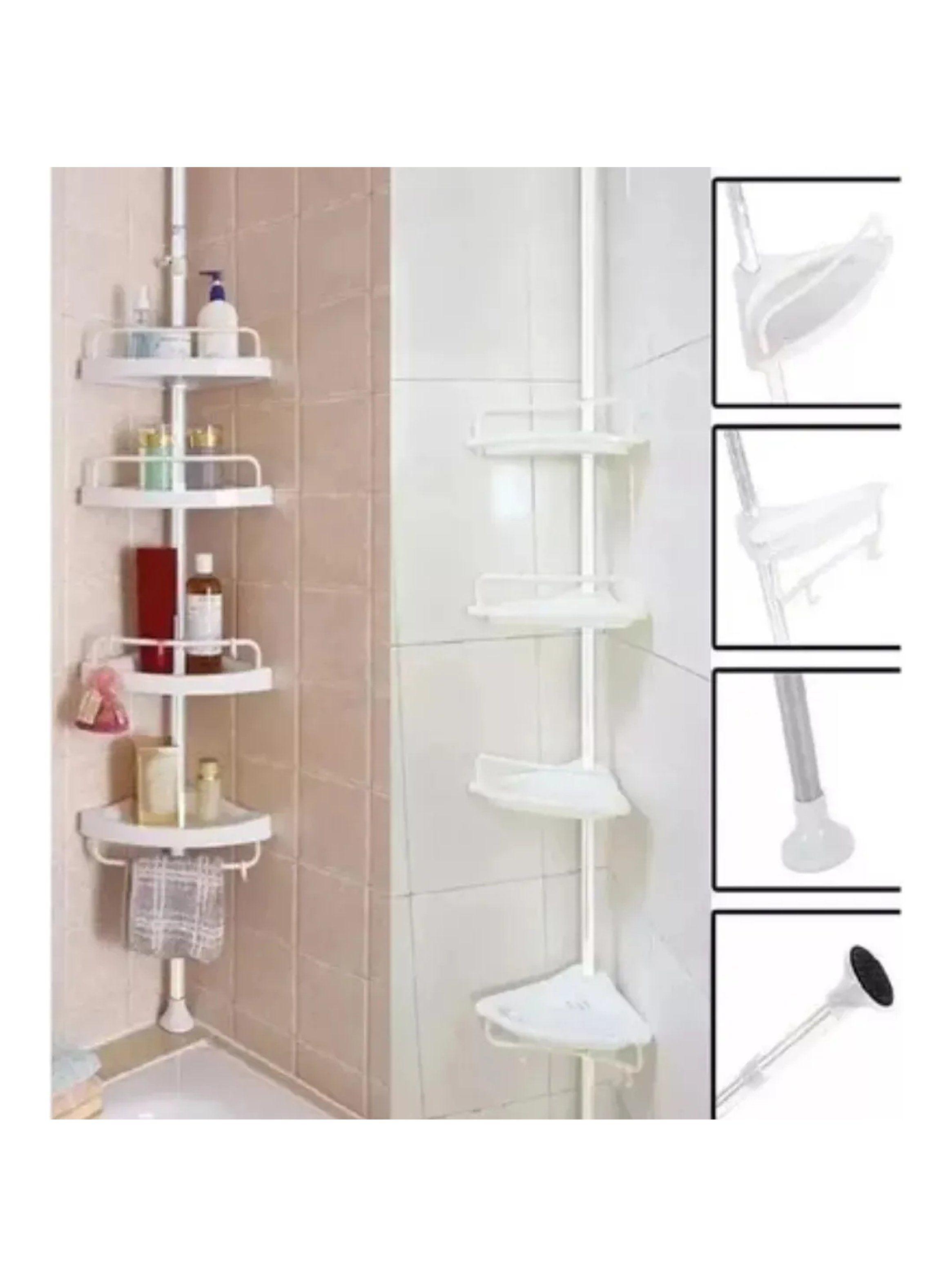 Estantería de Baño Ajustable con Racks de Almacenamiento y Ganchos Blancos-5