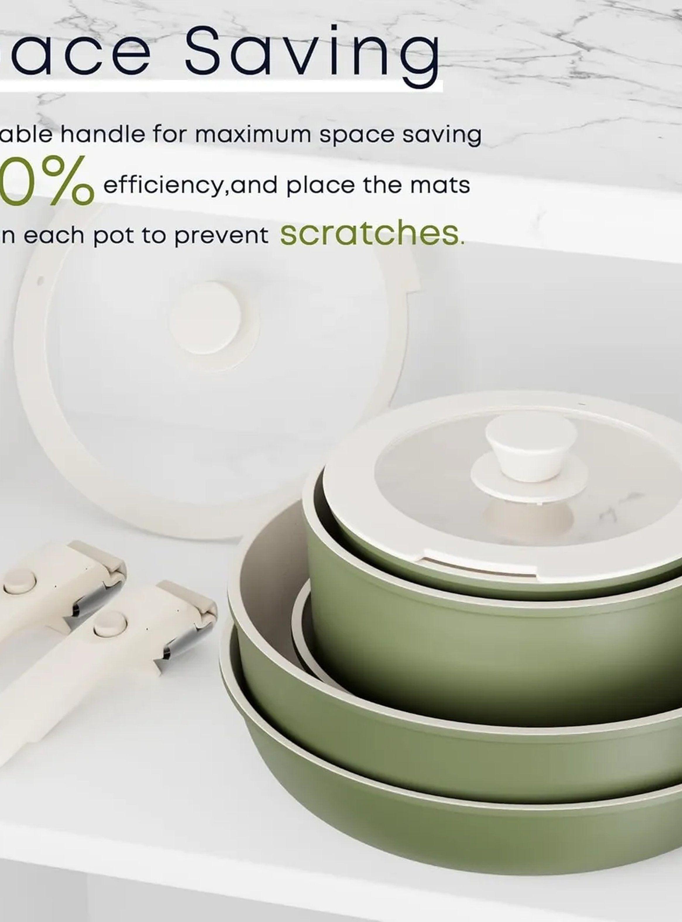 Juego de Ollas Apilables Mango Desmontable Antiadherentes Verde-2