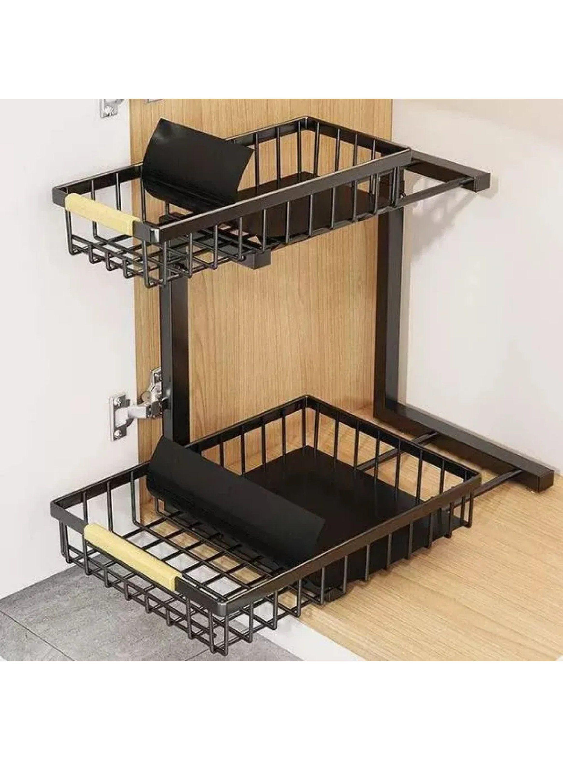 Organizador de Cocina de Metal con Altura Ajustable y Bandejas Extraíbles 2 Niveles-1