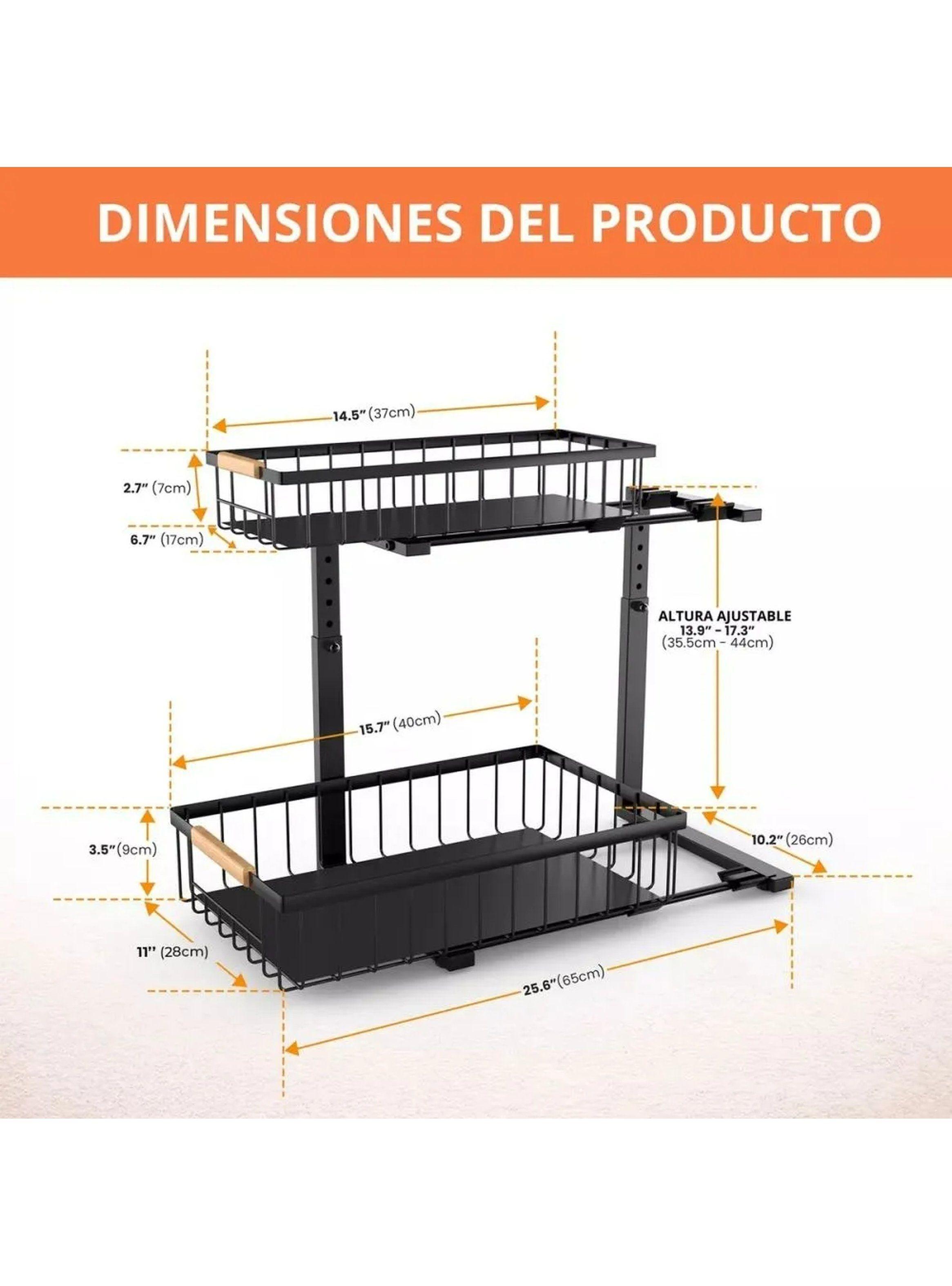 Organizador de Cocina de Metal con Altura Ajustable y Bandejas Extraíbles 2 Niveles-3