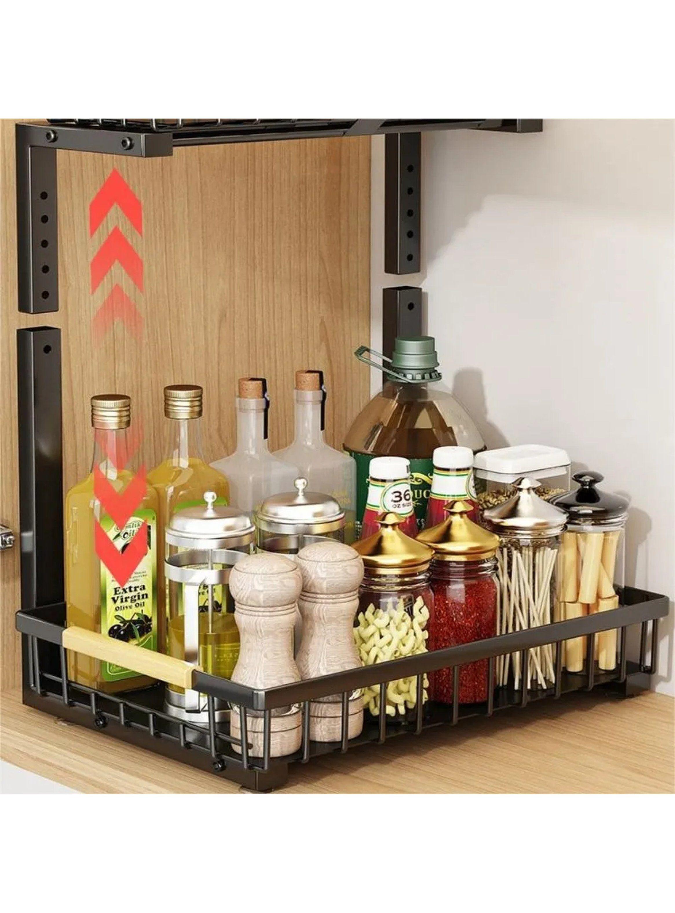 Organizador de Cocina de Metal con Altura Ajustable y Bandejas Extraíbles 2 Niveles-4