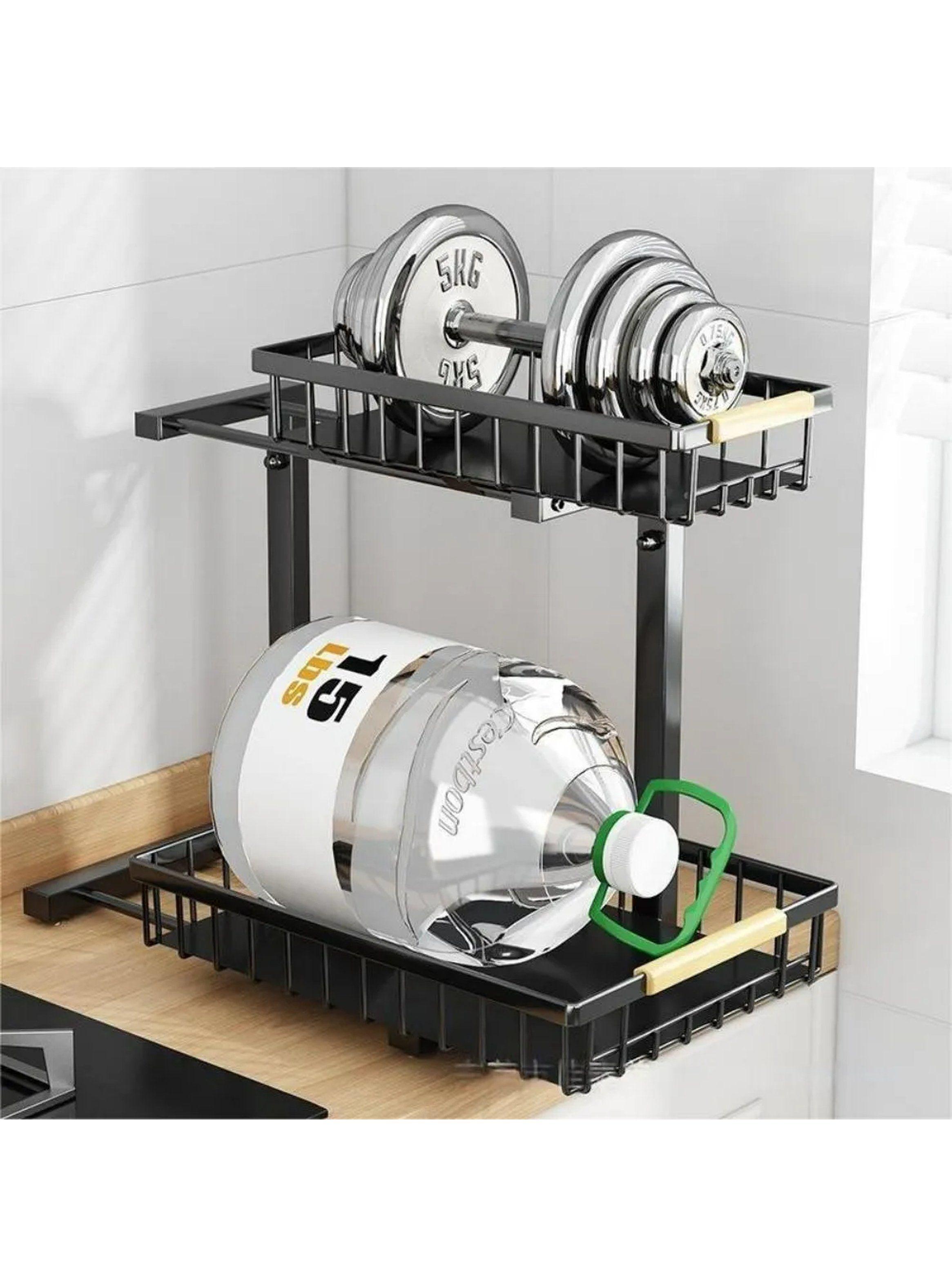 Organizador de Cocina de Metal con Altura Ajustable y Bandejas Extraíbles 2 Niveles-5