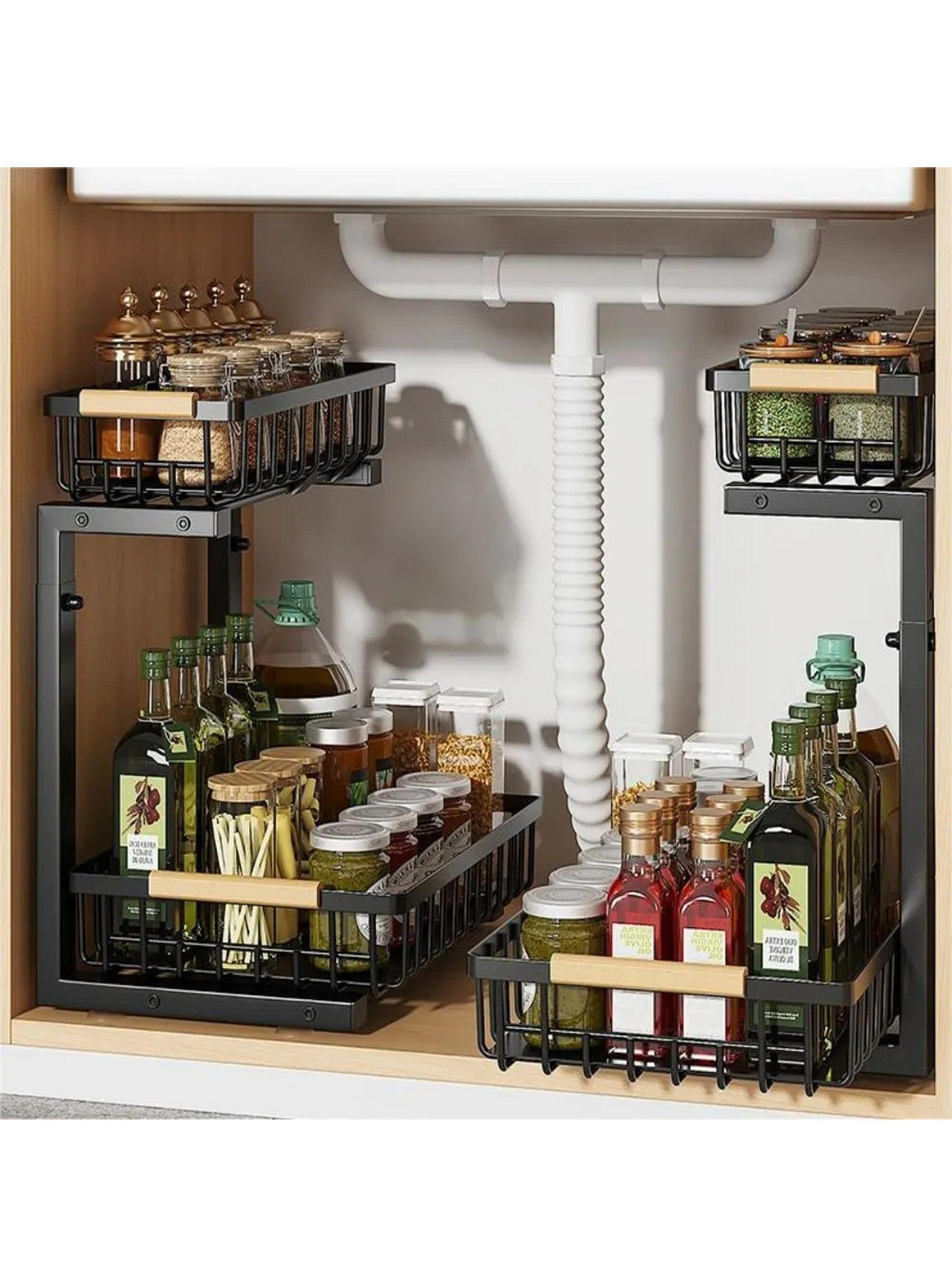 Organizador de Cocina de Metal con Altura Ajustable y Bandejas Extraíbles 2 Niveles-6