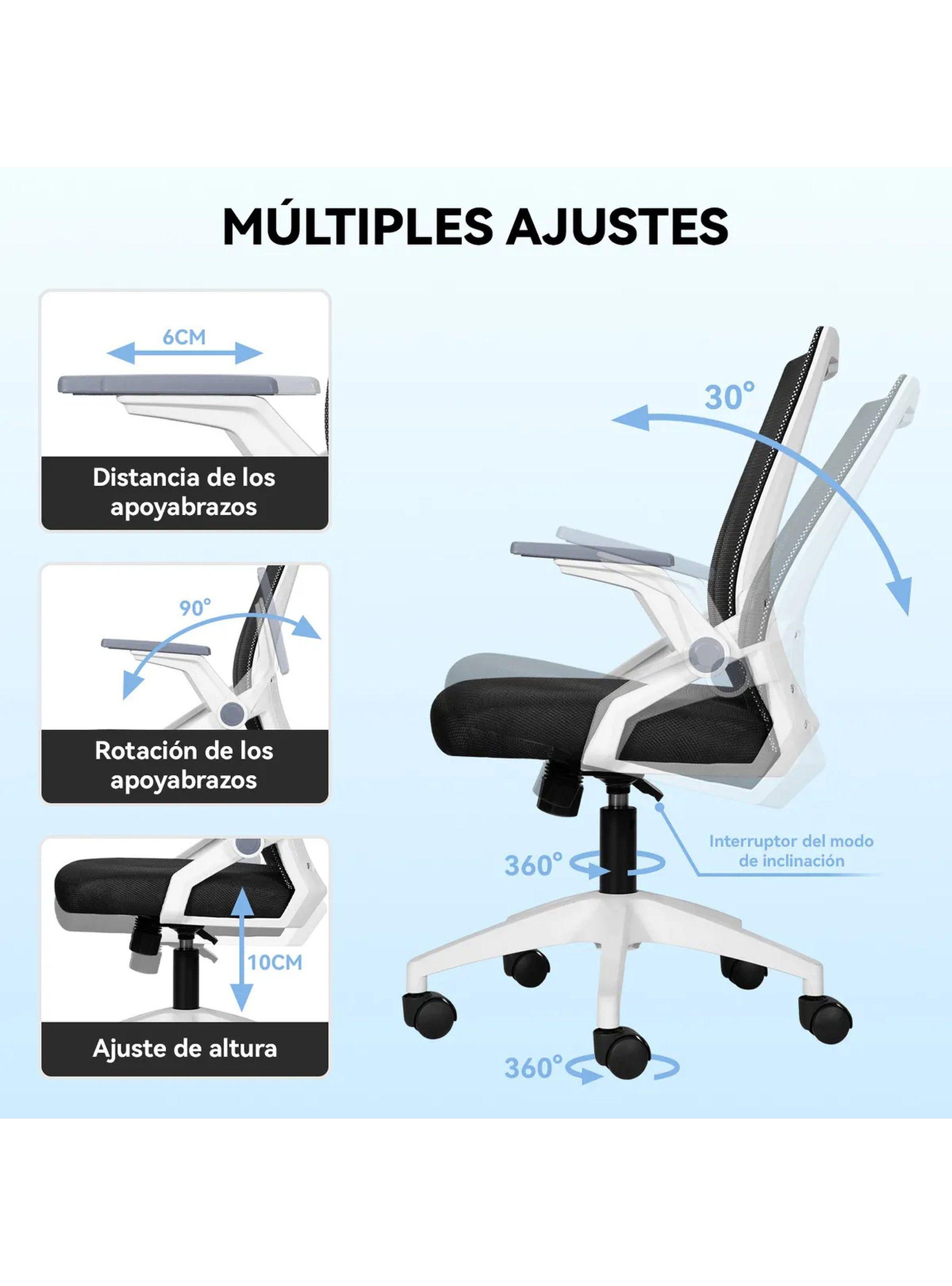 Silla de Oficina Ergonómica Respaldo de Malla Ajustable Blanco-2