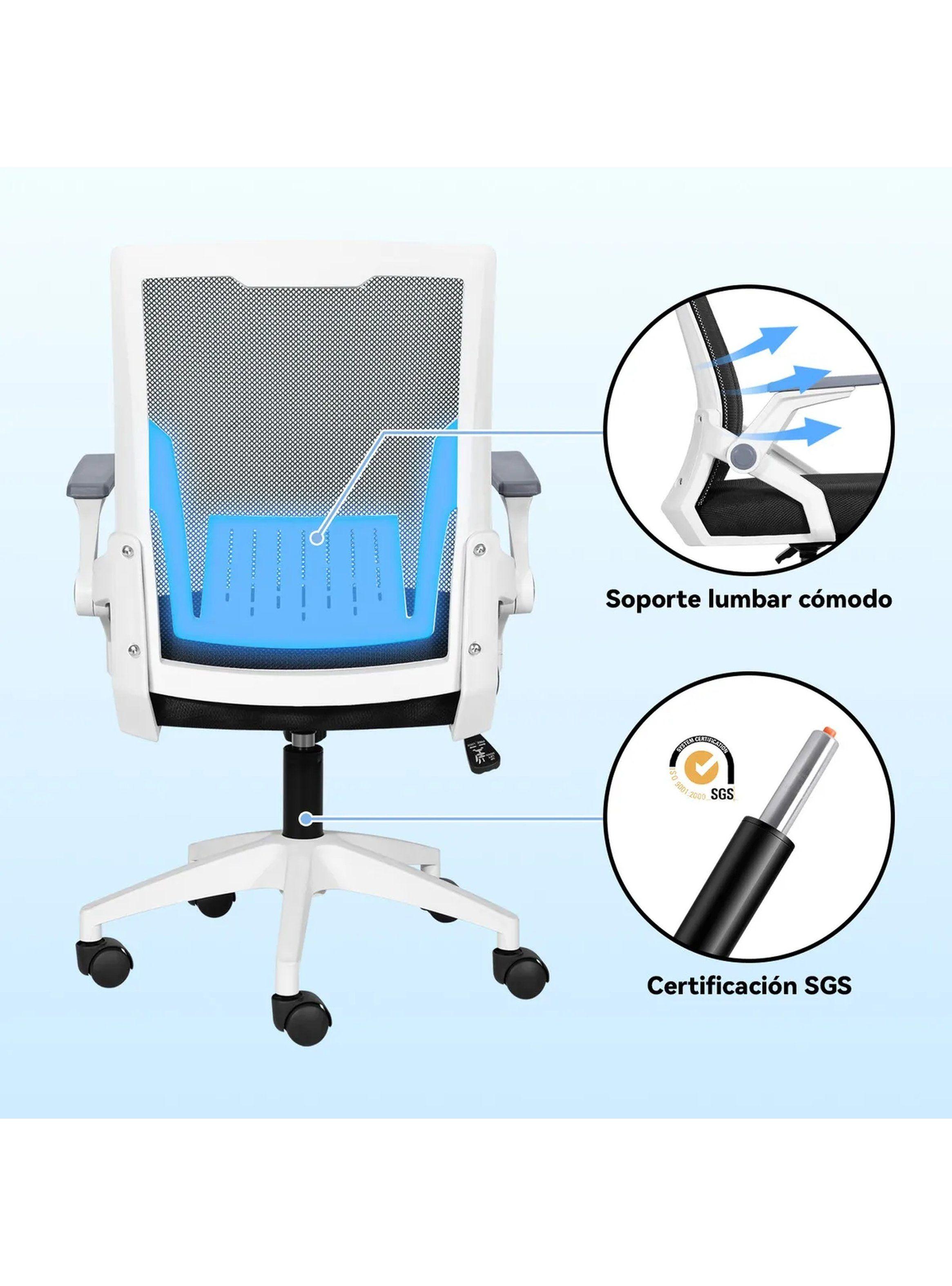 Silla de Oficina Ergonómica Respaldo de Malla Ajustable Blanco-3