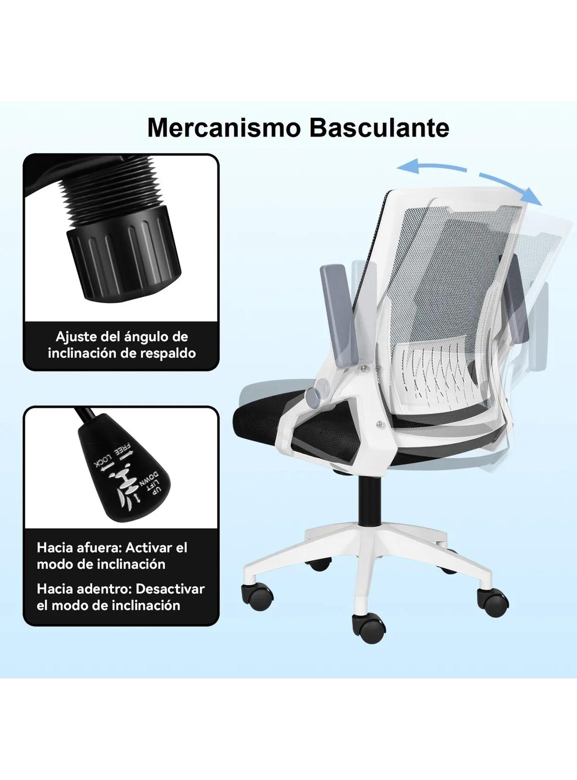 Silla de Oficina Ergonómica Respaldo de Malla Ajustable Blanco-4