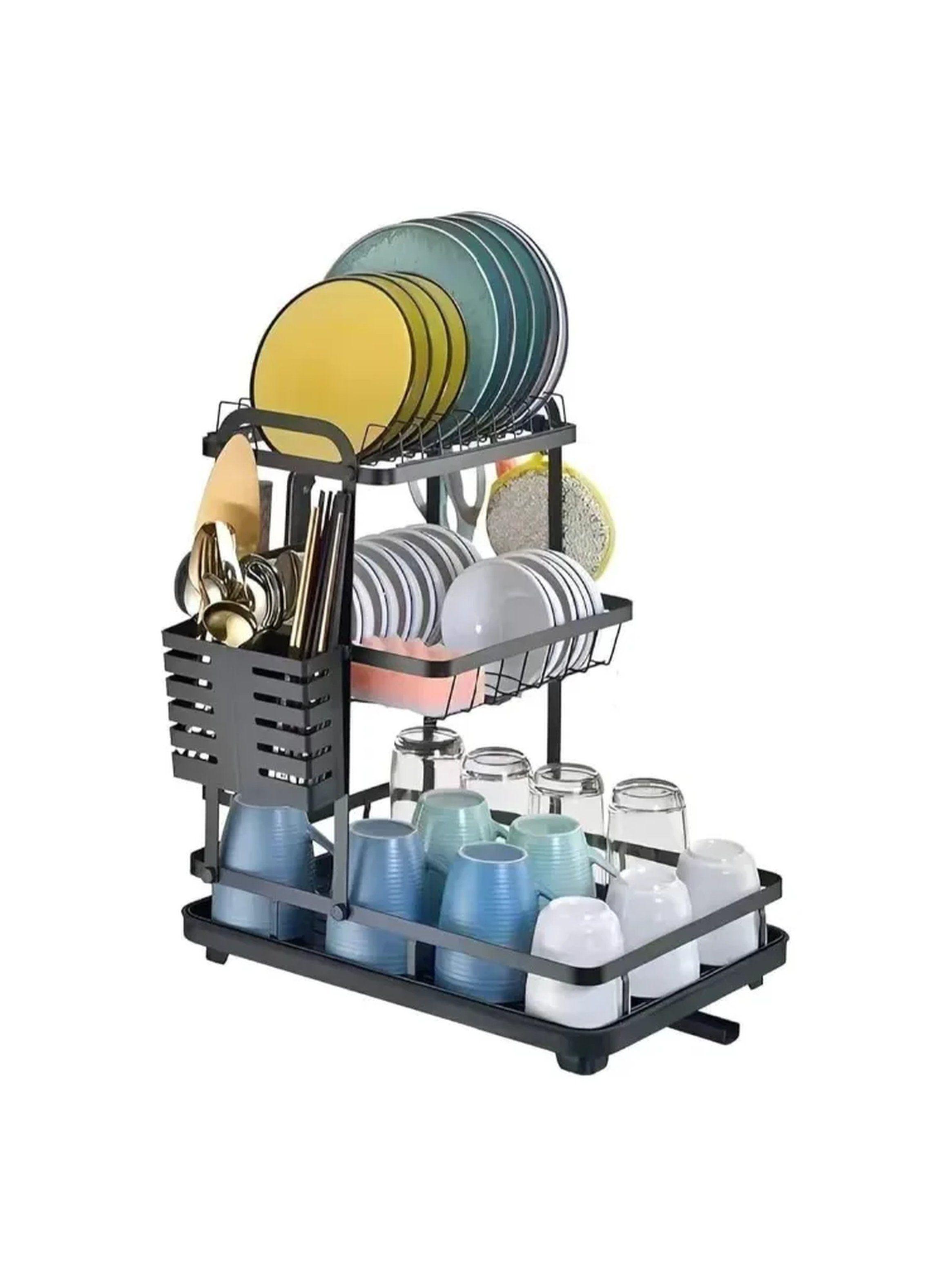 Escurridor de Platos Metálico con Bandejas Ajustables Negro 42x30x47,5 cm-0