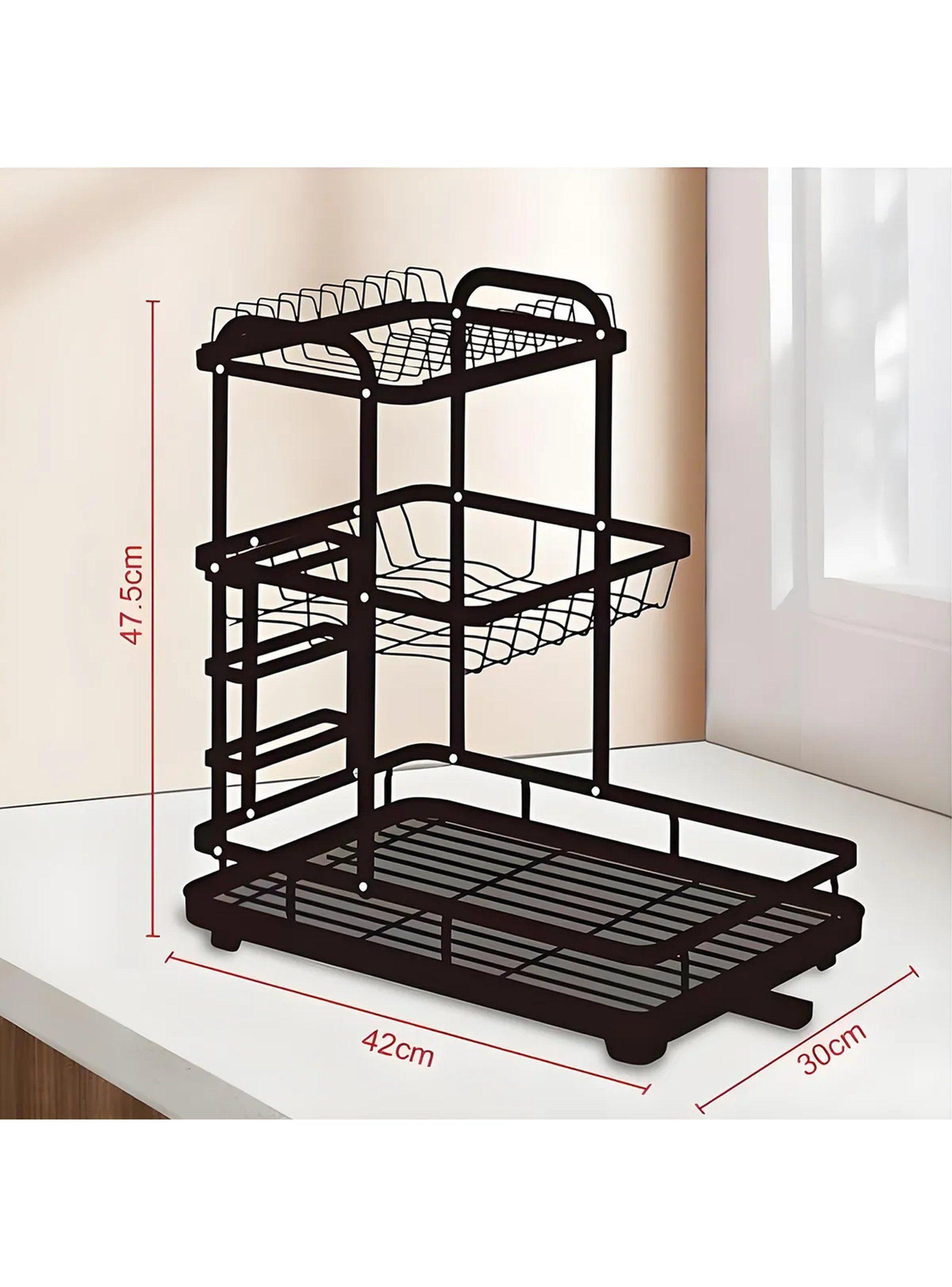 Escurridor de Platos Metálico con Bandejas Ajustables Negro 42x30x47,5 cm-1