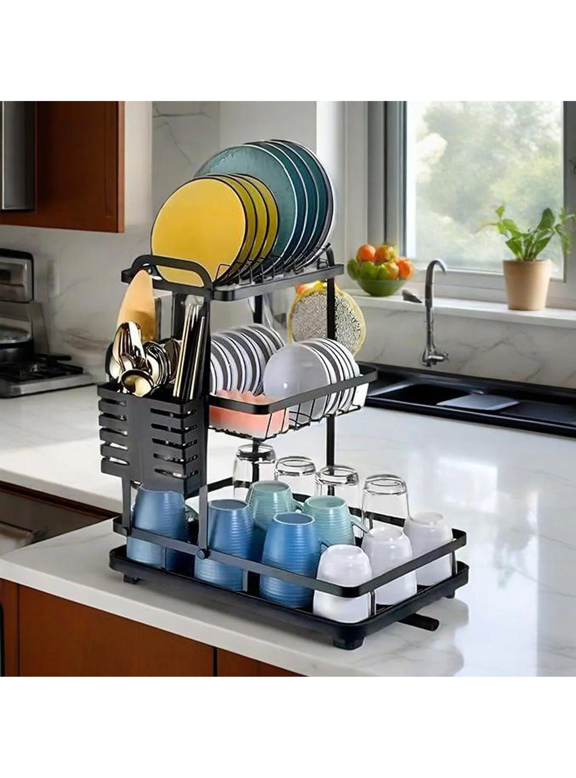 Escurridor de Platos Metálico con Bandejas Ajustables Negro 42x30x47,5 cm-2