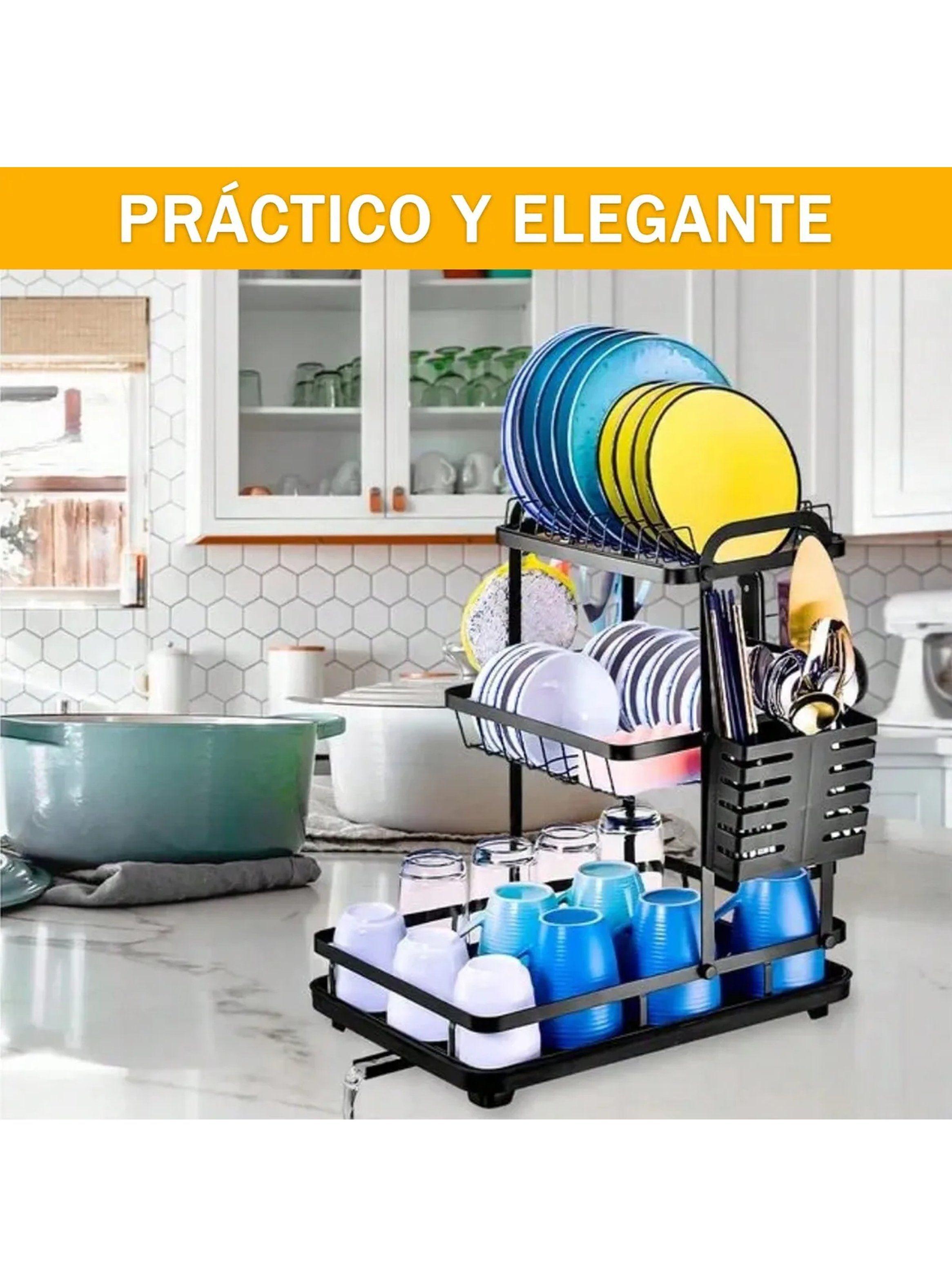 Escurridor de Platos Metálico con Bandejas Ajustables Negro 42x30x47,5 cm-3