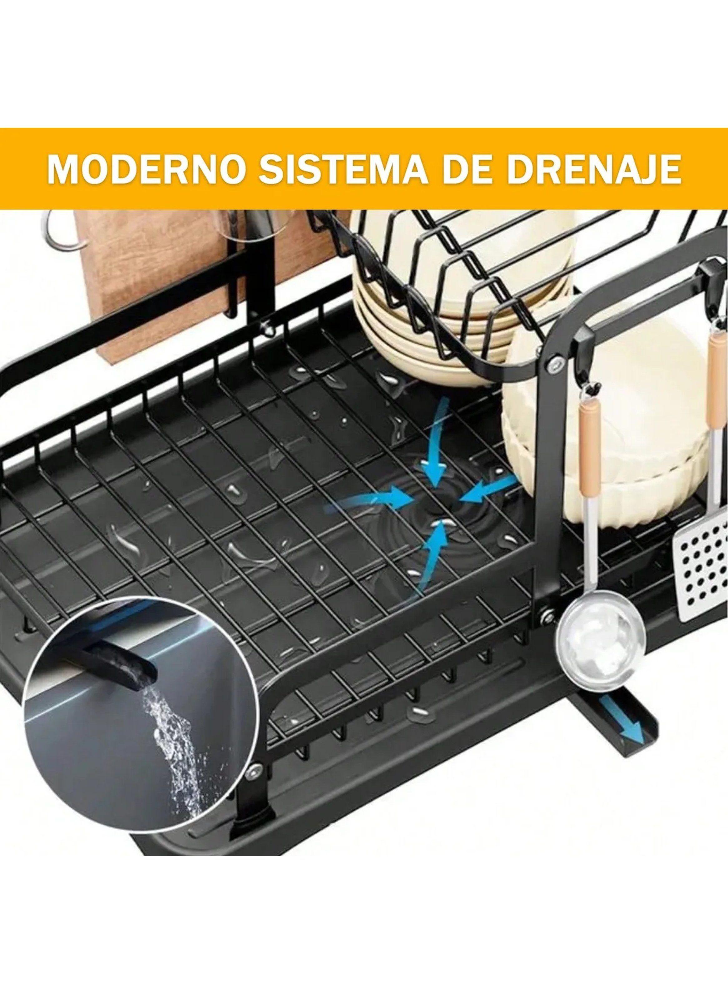 Escurridor de Platos Metálico con Bandejas Ajustables Negro 42x30x47,5 cm-4