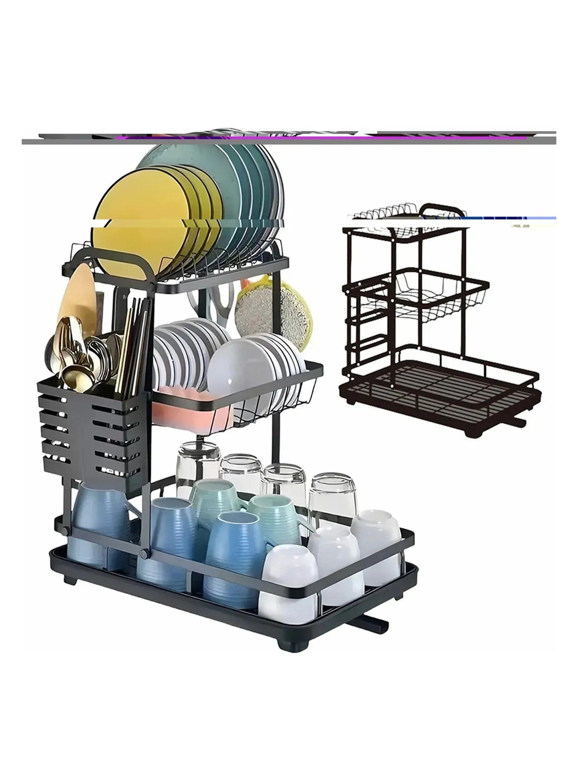 Escurridor de Platos Metálico con Bandejas Ajustables Negro 42x30x47,5 cm-5
