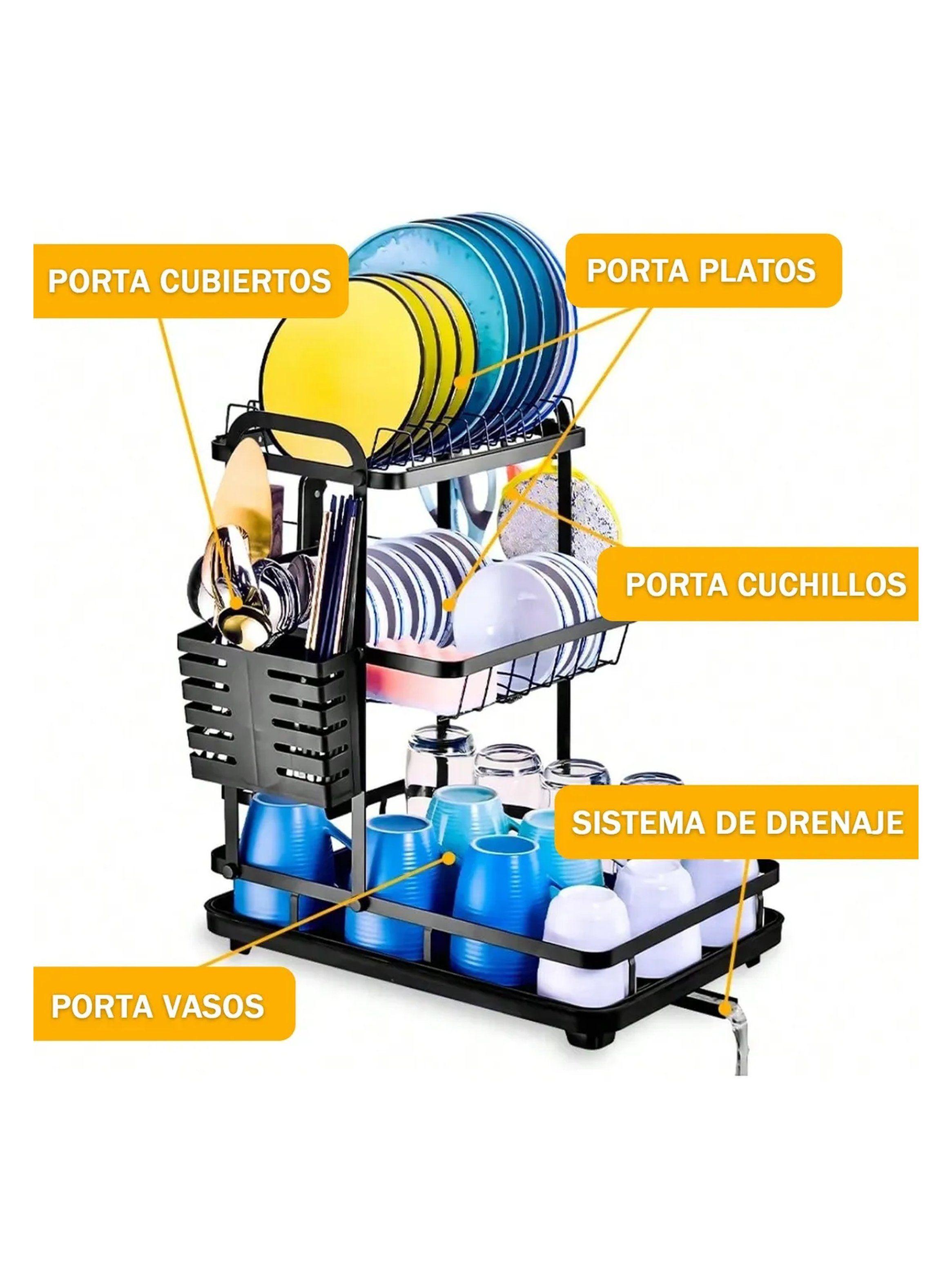 Escurridor de Platos Metálico con Bandejas Ajustables Negro 42x30x47,5 cm-6