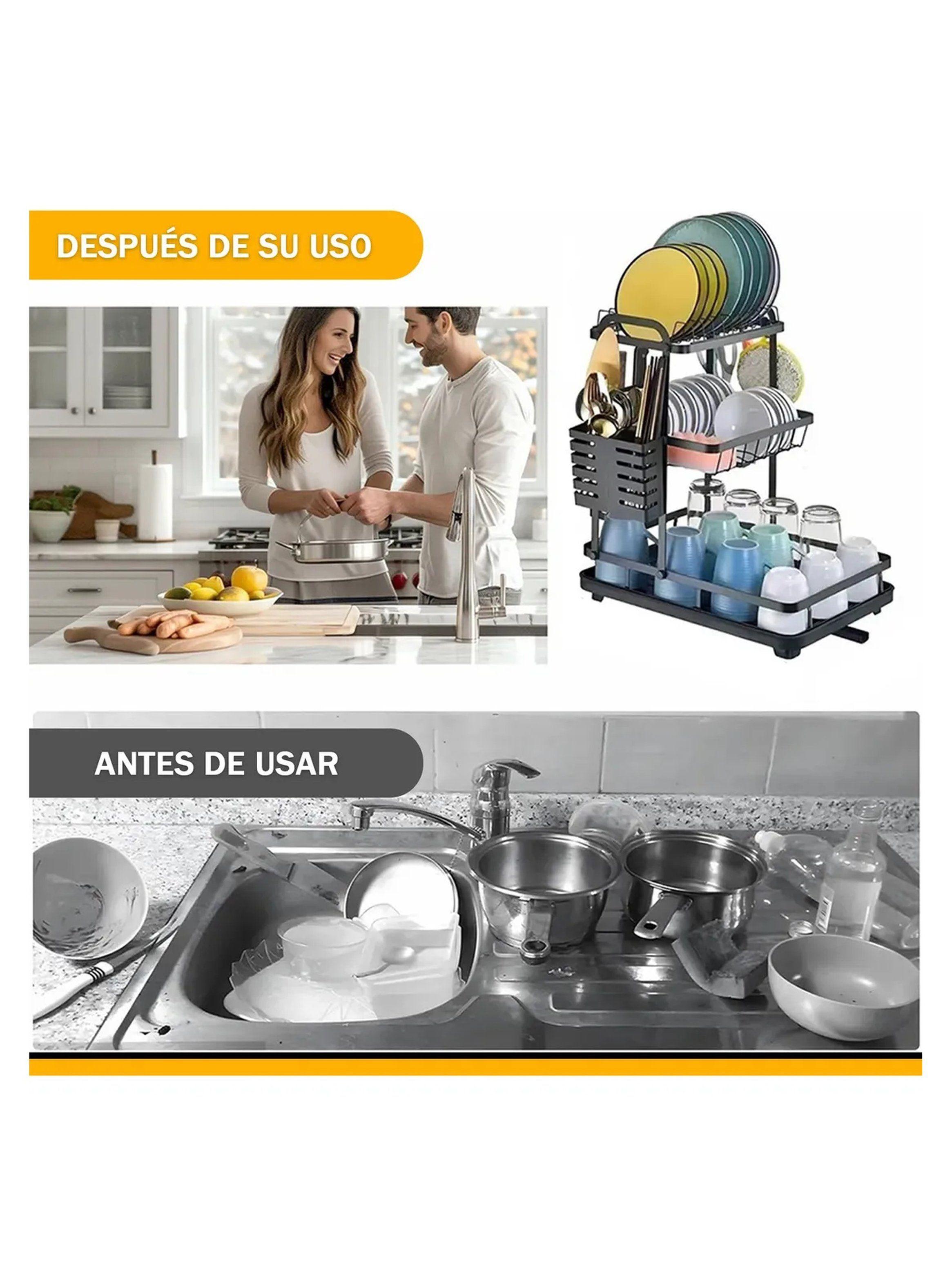 Escurridor de Platos Metálico con Bandejas Ajustables Negro 42x30x47,5 cm-7