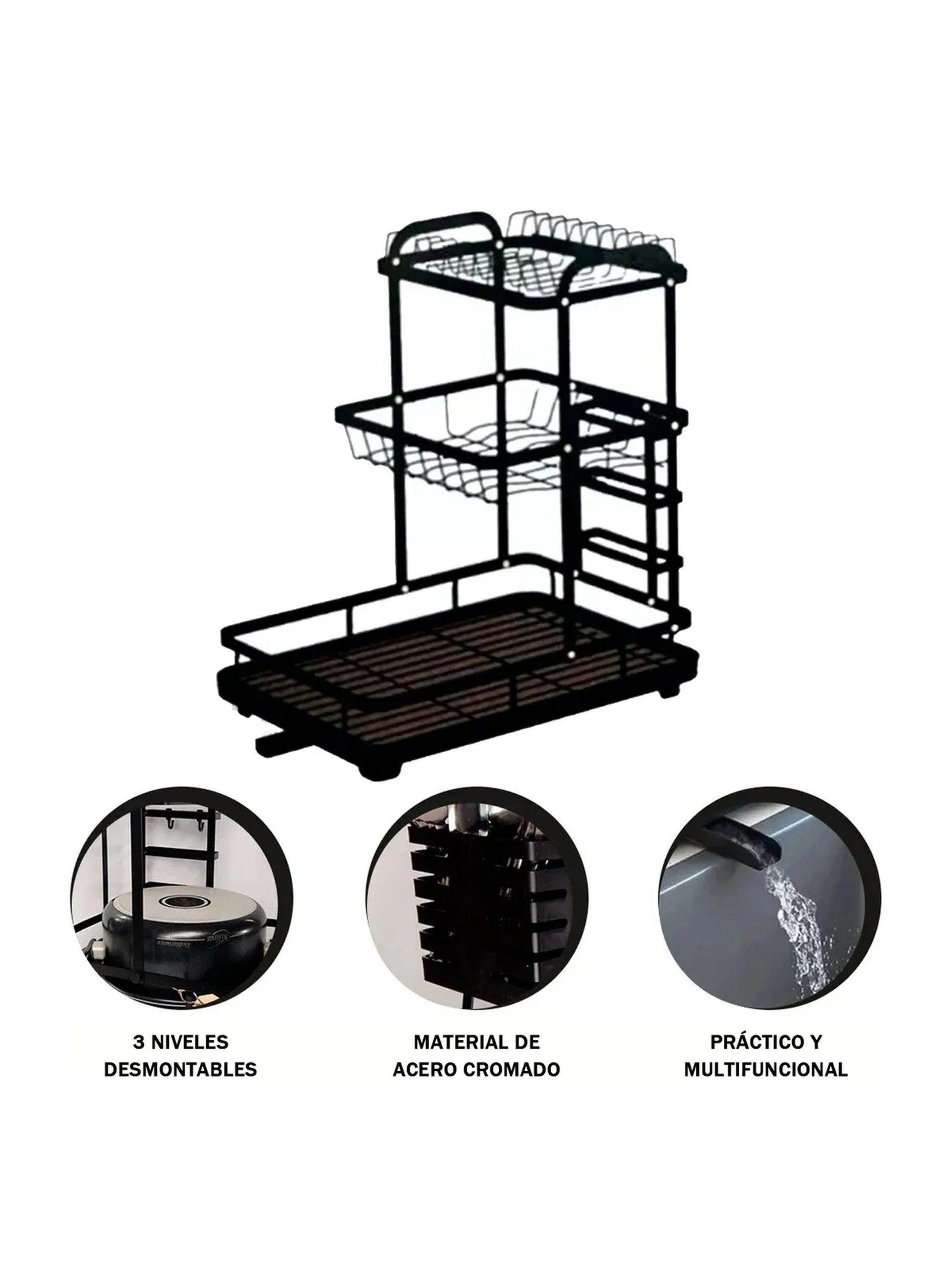 Escurridor de Platos Metálico con Bandejas Ajustables Negro 42x30x47,5 cm-8