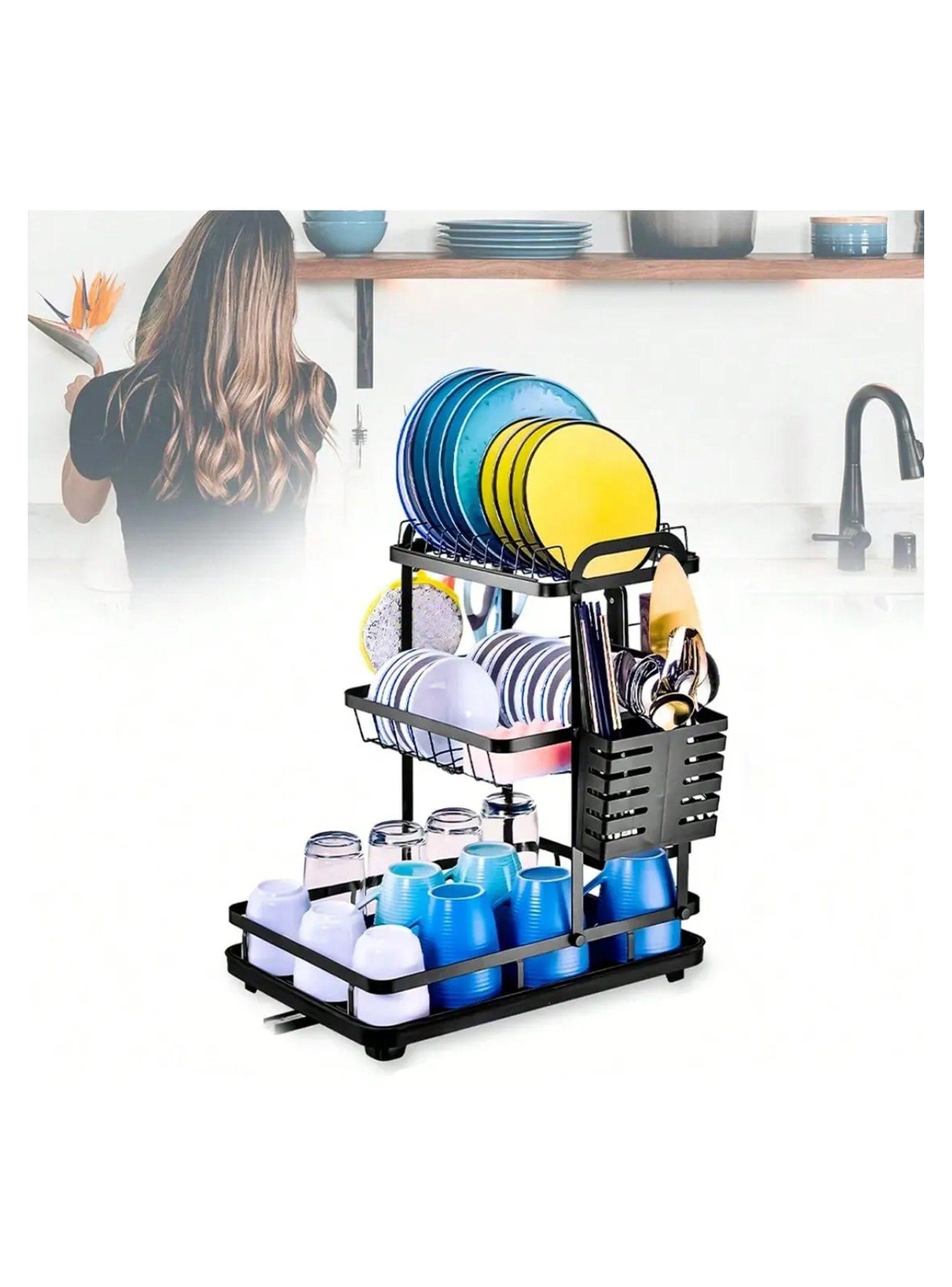 Escurridor de Platos Metálico con Bandejas Ajustables Negro 42x30x47,5 cm-9