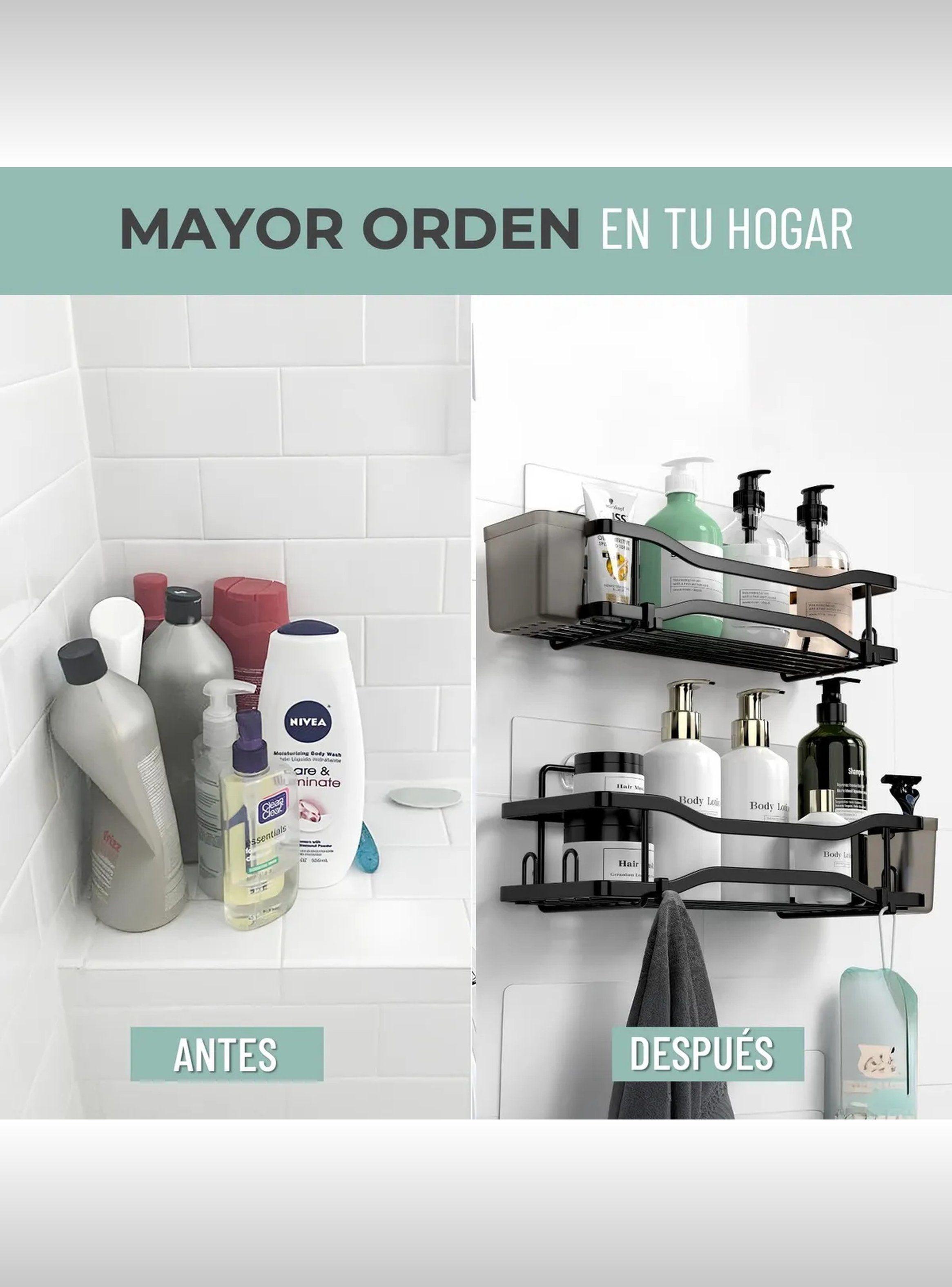 Estante de Baño Adhesivo Antióxido Negro Doble-2