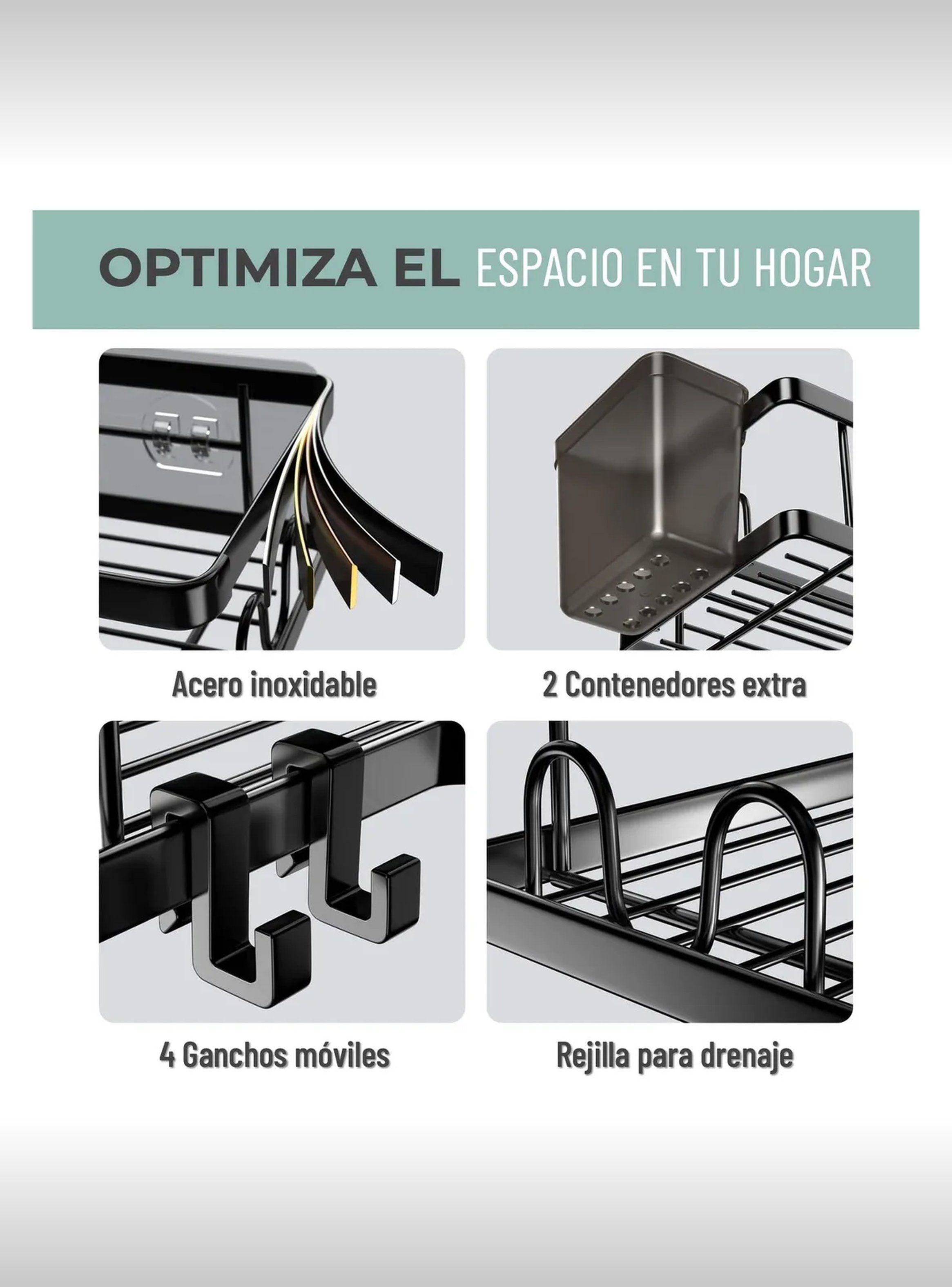 Estante de Baño Adhesivo Antióxido Negro Doble-3