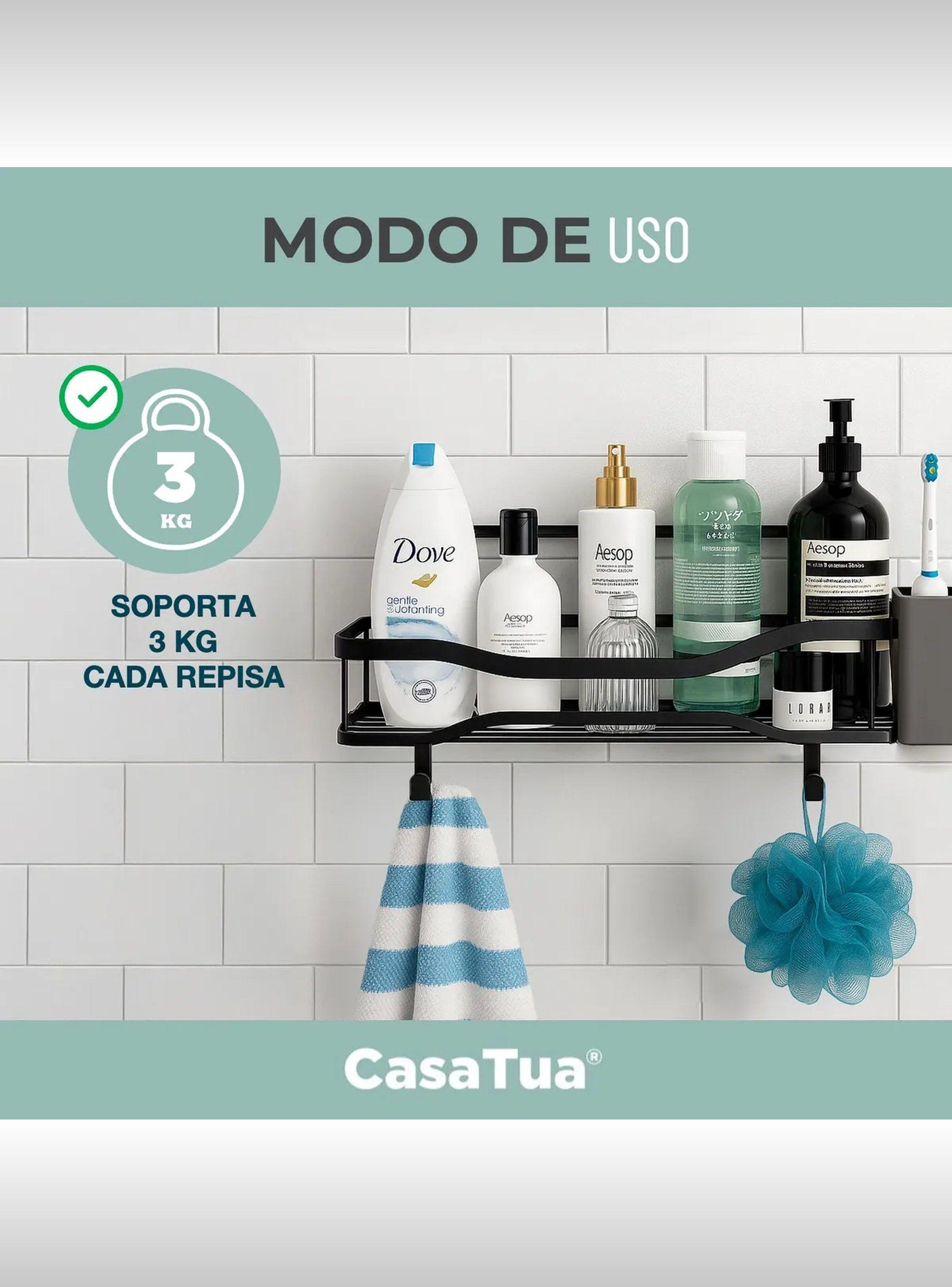 Estante de Baño Adhesivo Antióxido Negro Doble-5