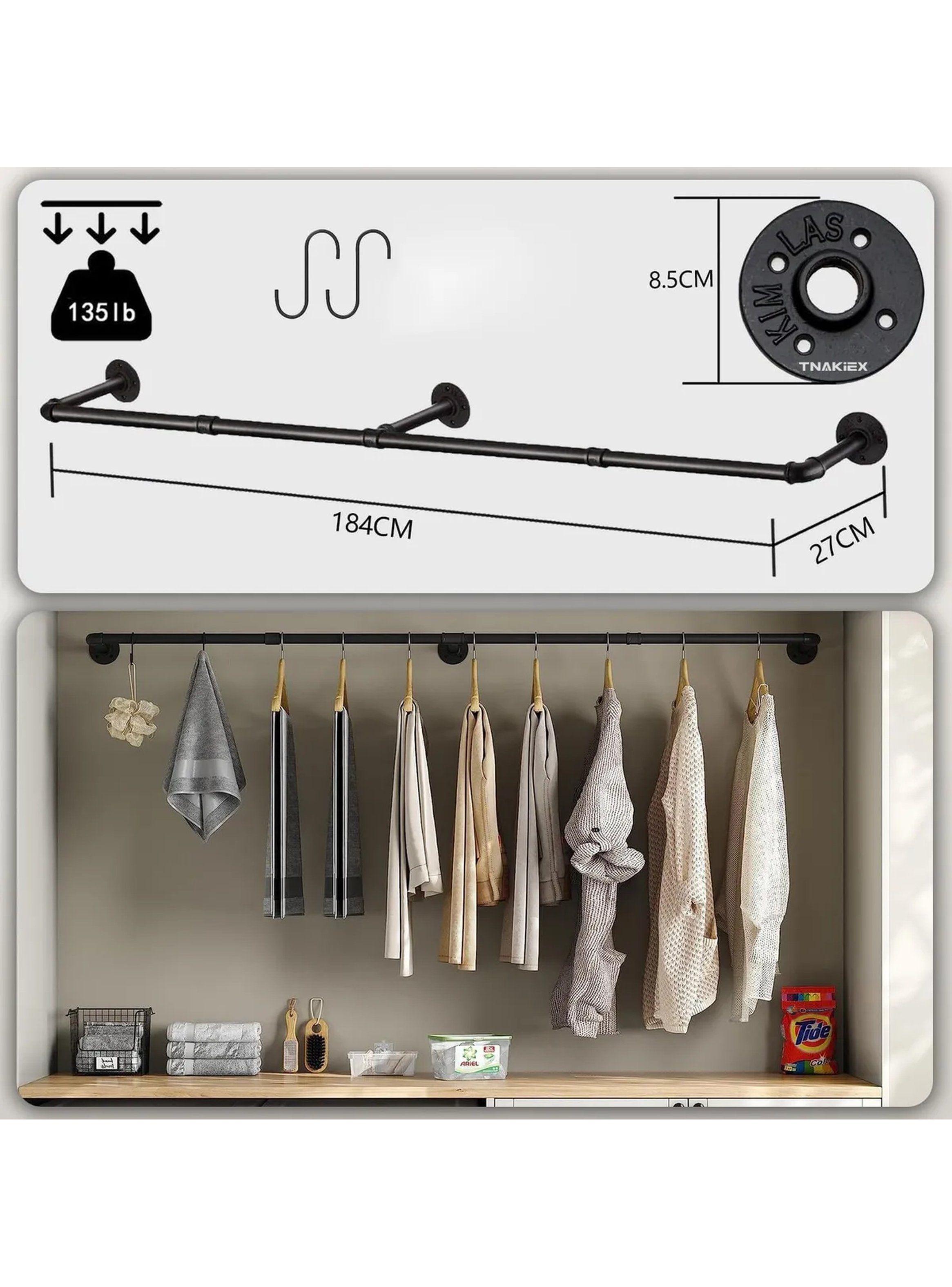 Barra De Ropa Colgante Metálica Resistentes 184cm Negra-1