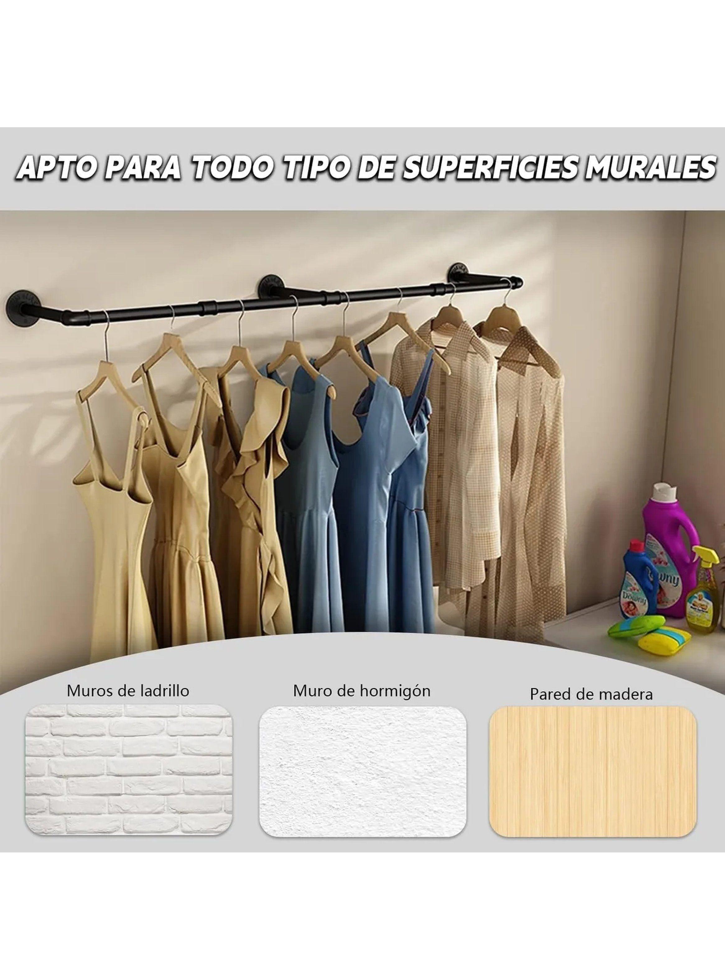 Barra De Ropa Colgante Metálica Resistentes 184cm Negra-5