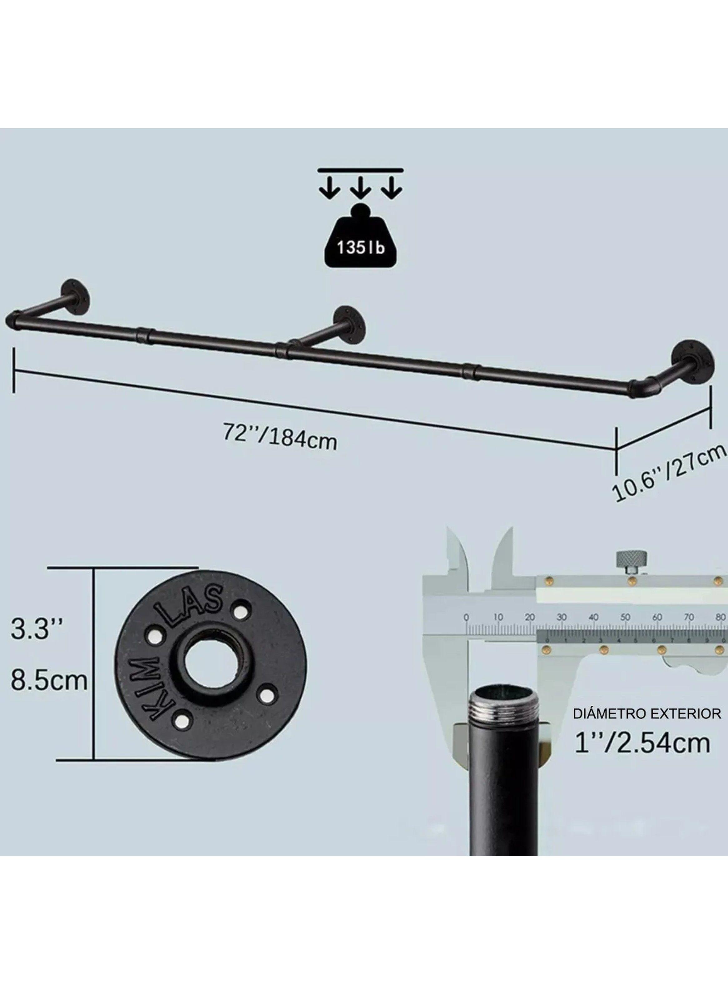 Barra De Ropa Colgante Metálica Resistentes 184cm Negra-8