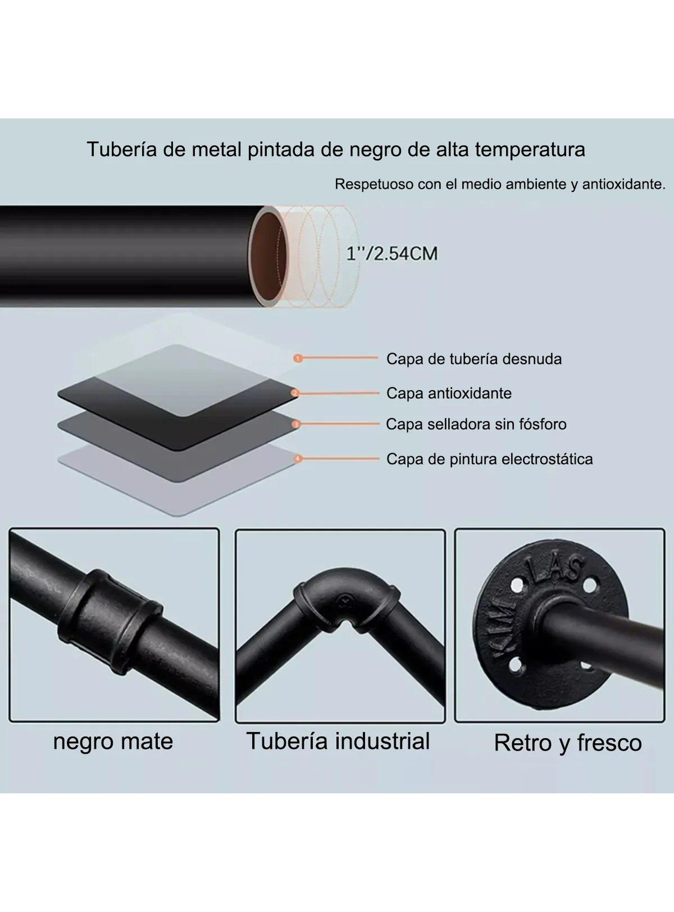 Barra De Ropa Colgante Metálica Resistentes 184cm Negra-9