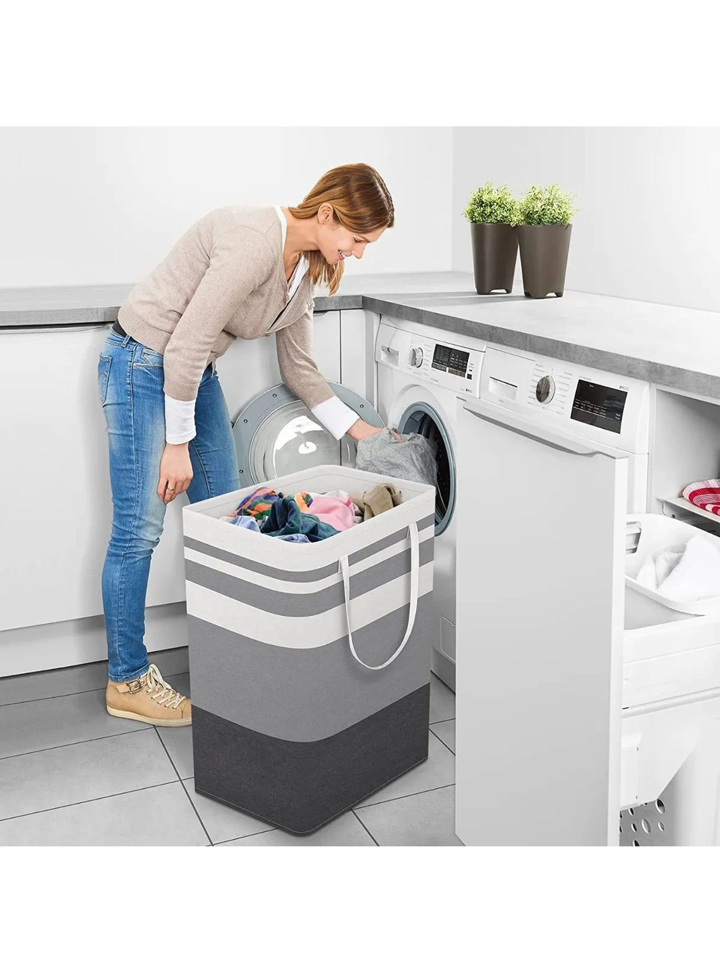 Cesta de Ropa Plegable Impermeable 63cm Diseño Rayado-7