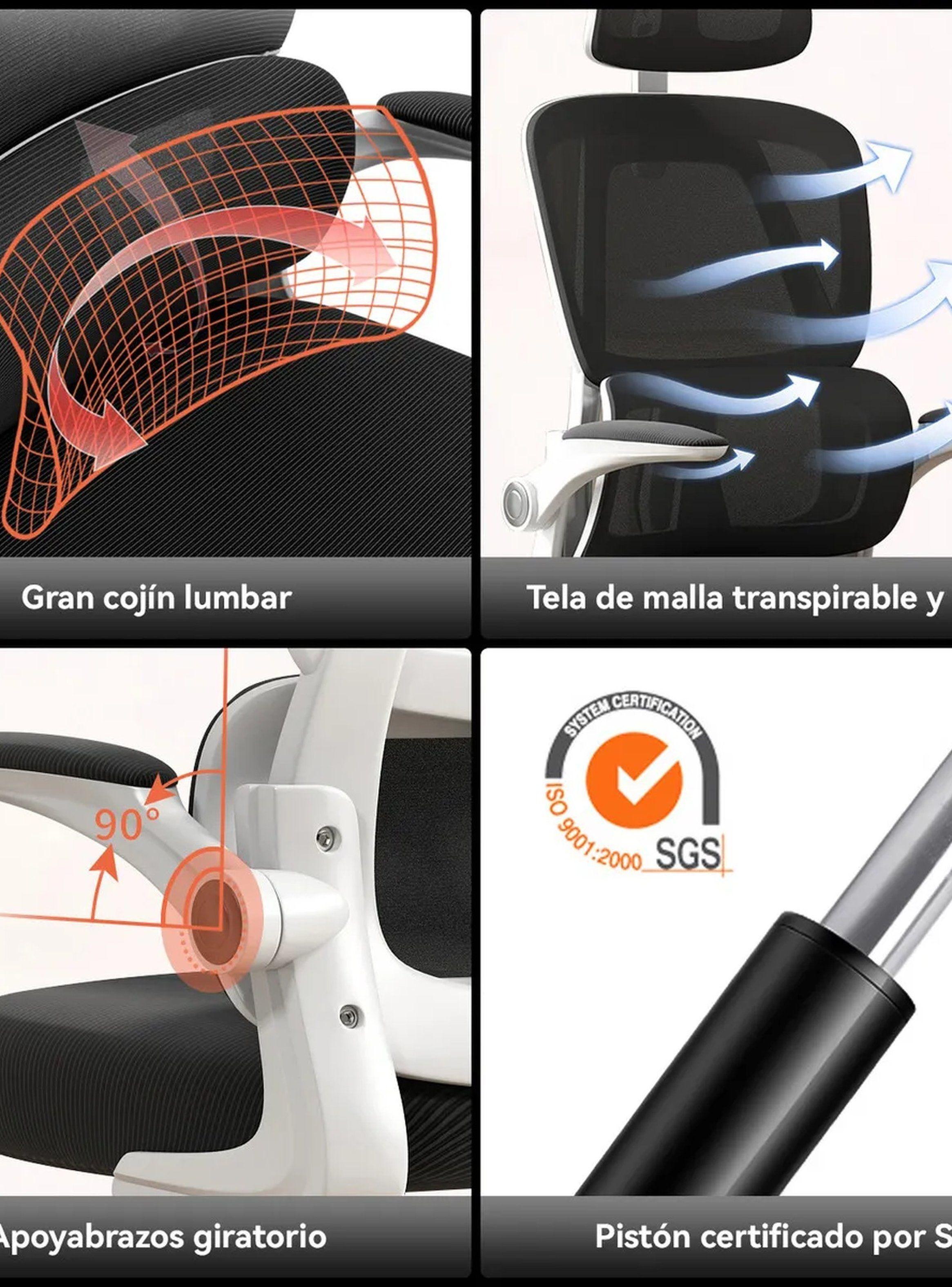 Silla de Oficina Ergonómica Ajustable Respaldo Separado con Soporte Lumbar-5