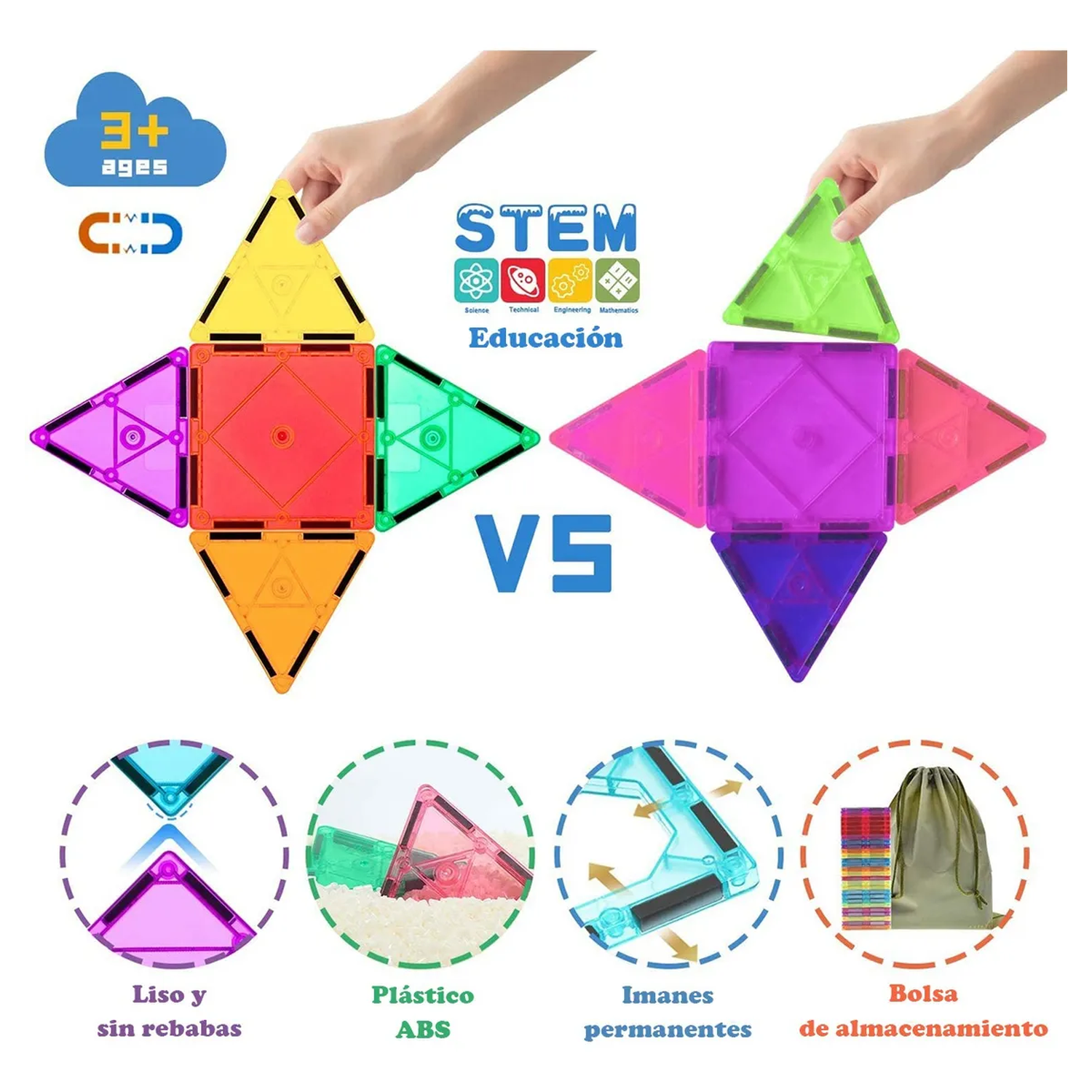 Bloques Magnéticos Infantiles STEM Juguete Educativo Multicolor-2