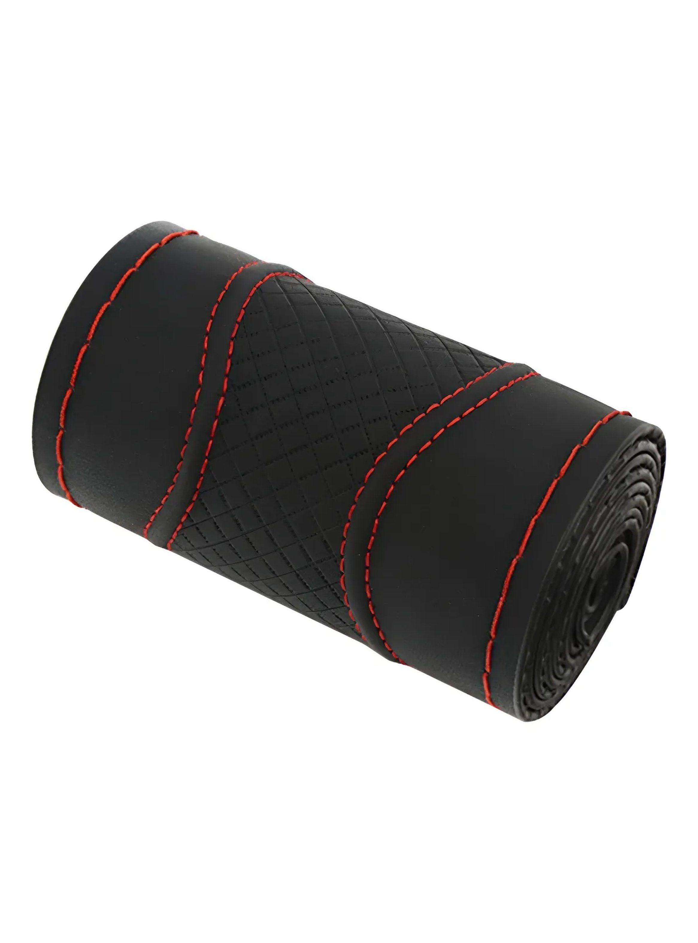 Funda para Volante de Coche Antideslizante Cuero Negro Costuras Rojas-0