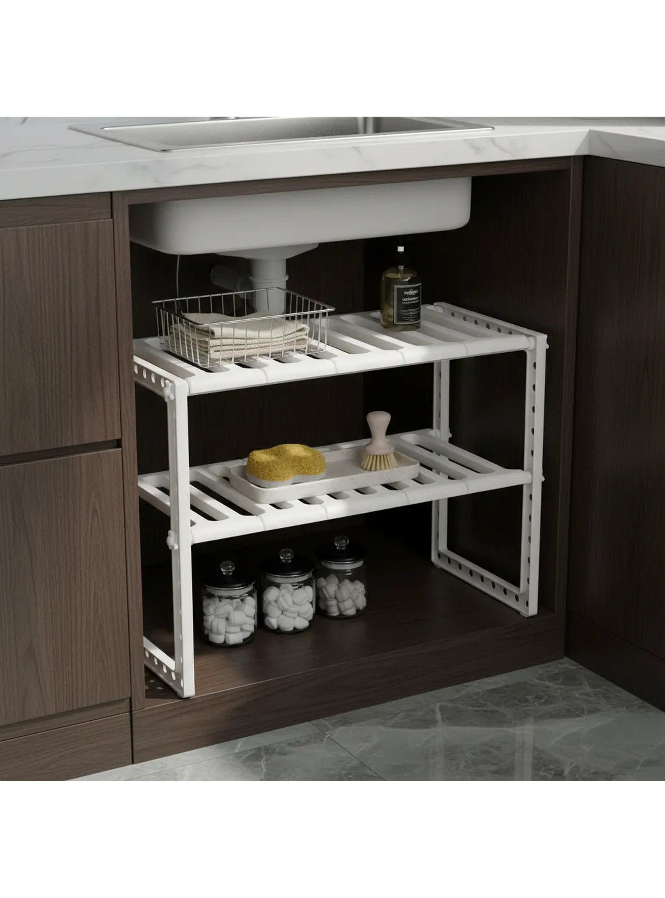 Organizador de Estantes Ajustable de Plástico Blanco para Cocina-2