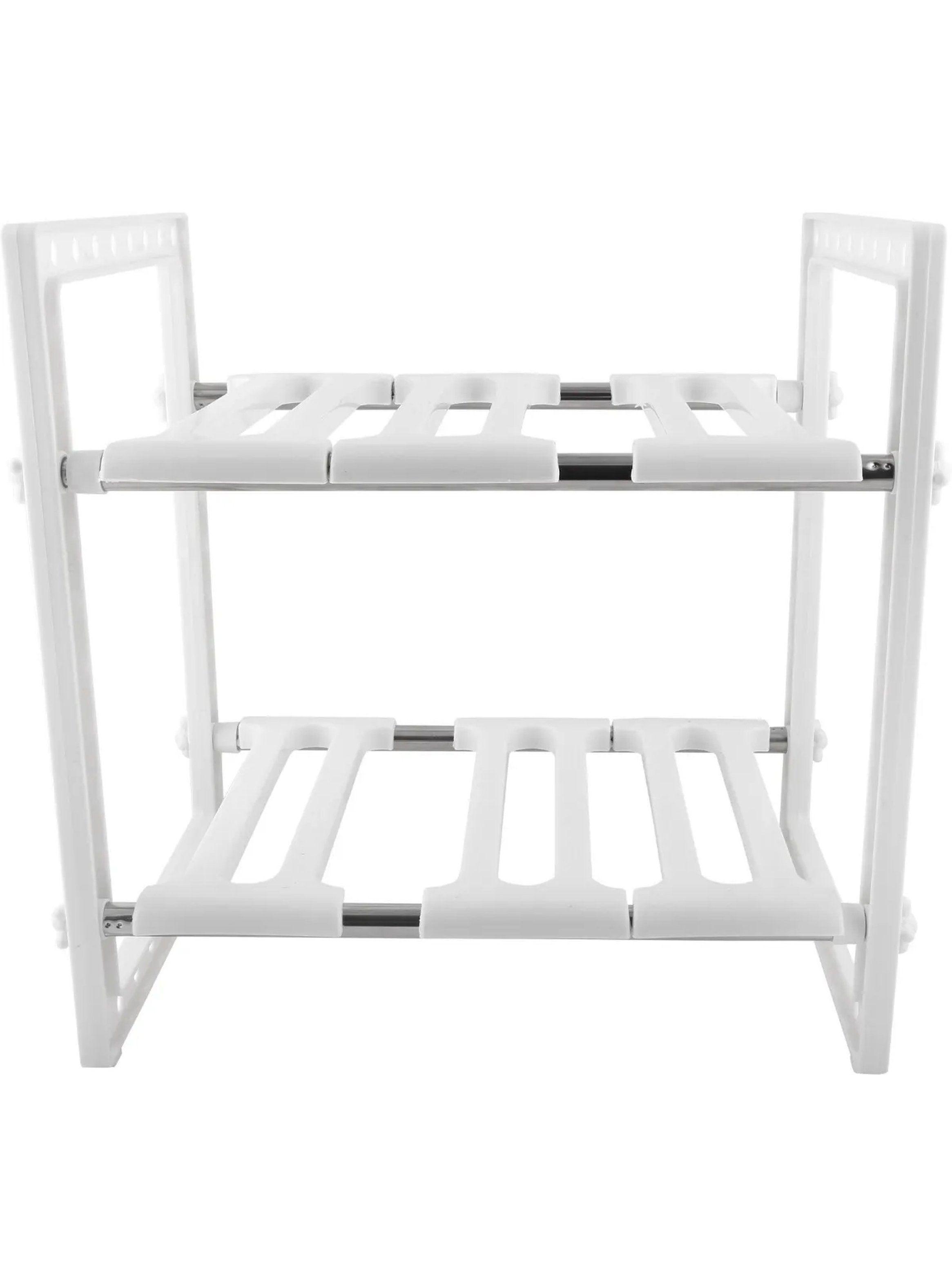 Organizador de Estantes Ajustable de Plástico Blanco para Cocina-4