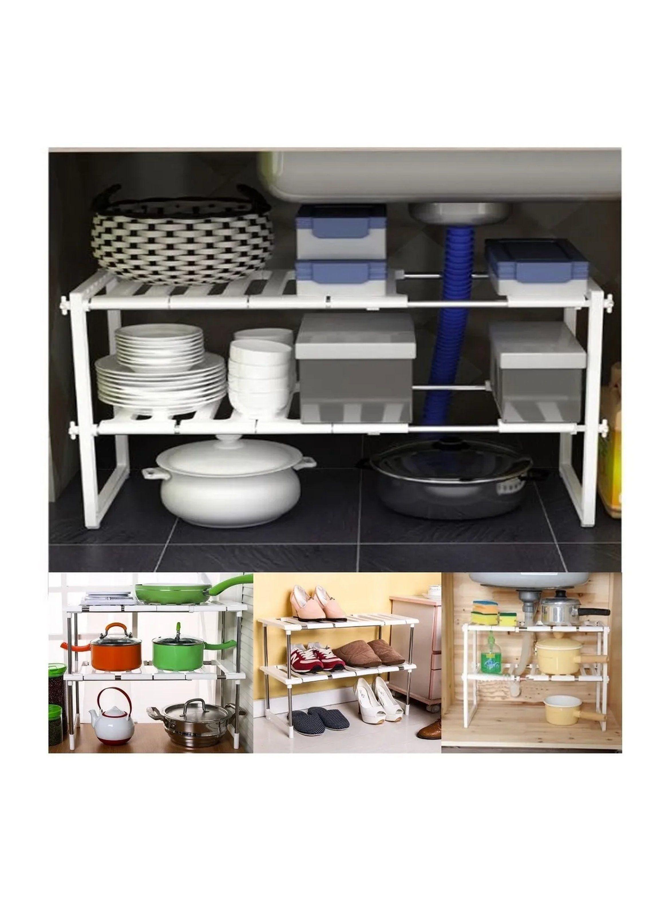 Organizador de Estantes Ajustable de Plástico Blanco para Cocina-5