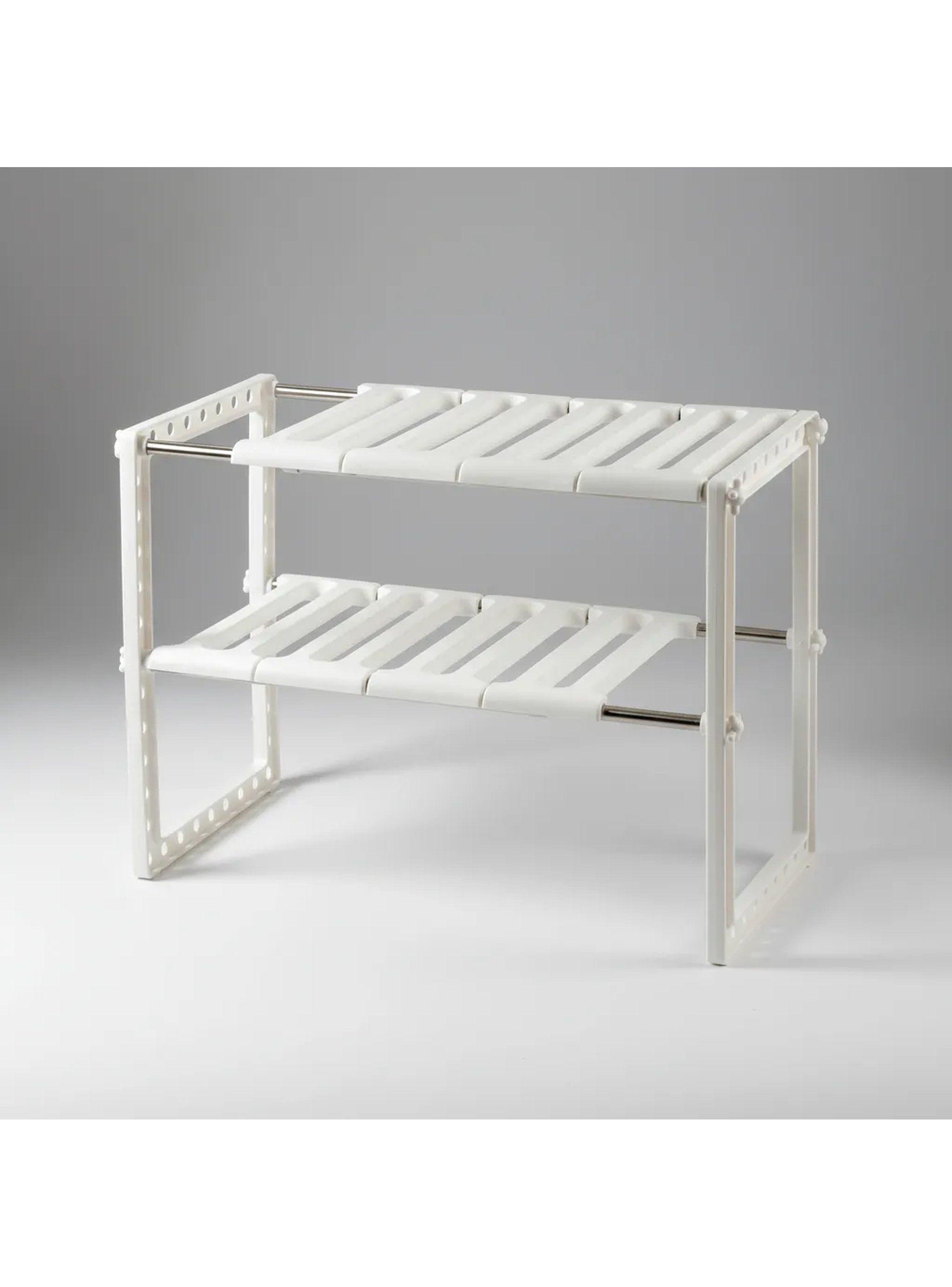 Organizador de Estantes Ajustable de Plástico Blanco para Cocina-6