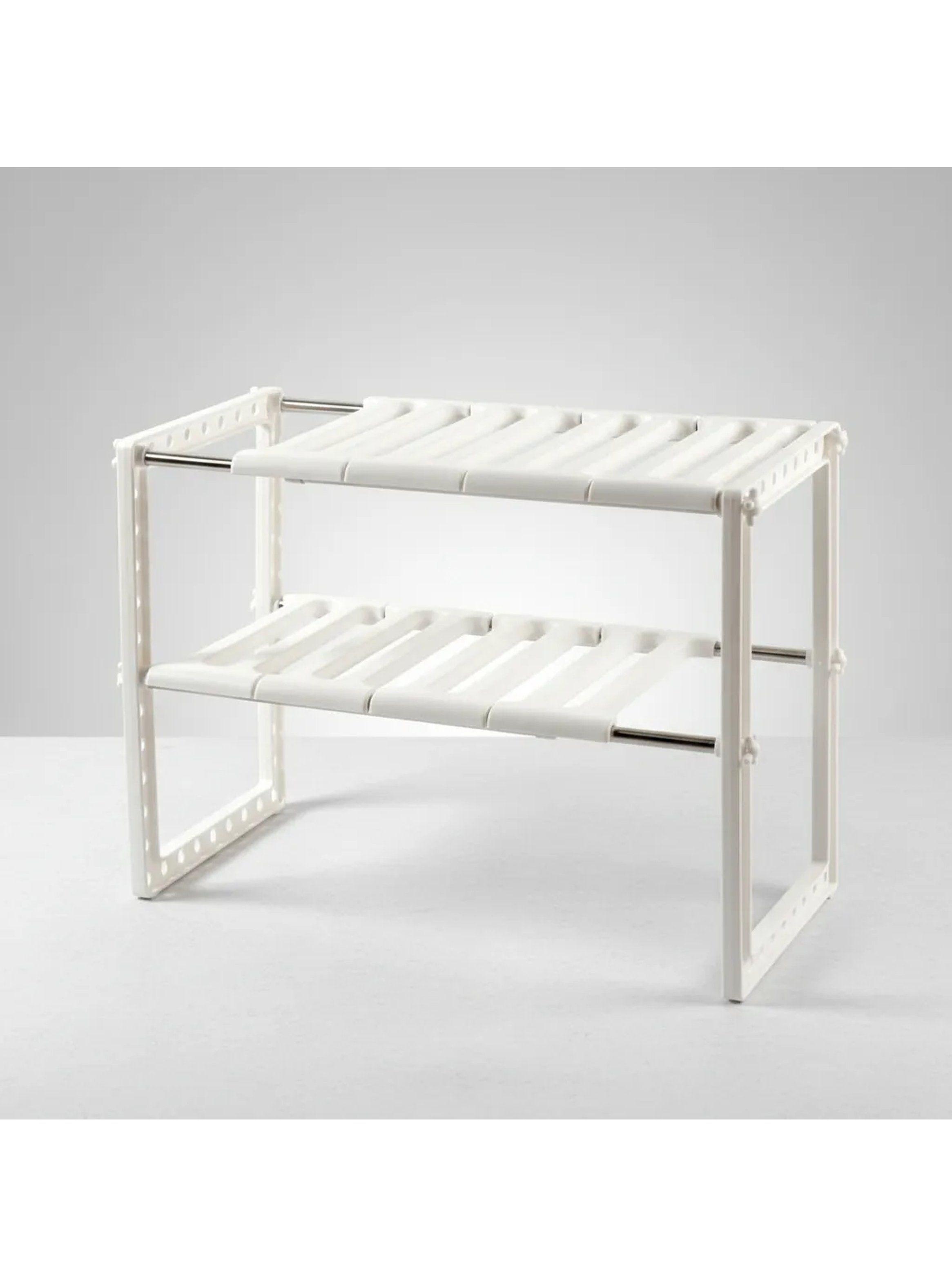 Organizador de Estantes Ajustable de Plástico Blanco para Cocina-8