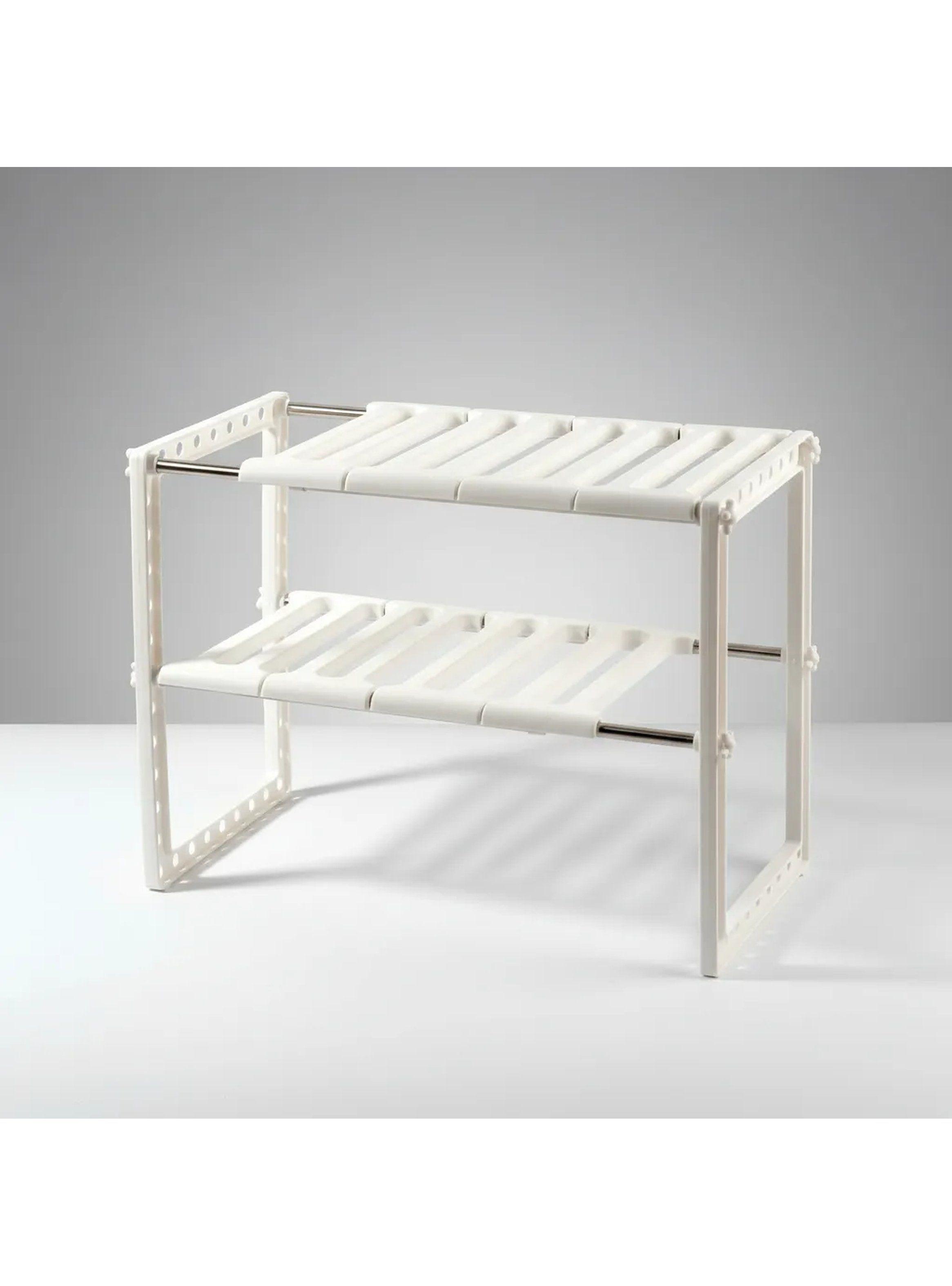 Organizador de Estantes Ajustable de Plástico Blanco para Cocina-9