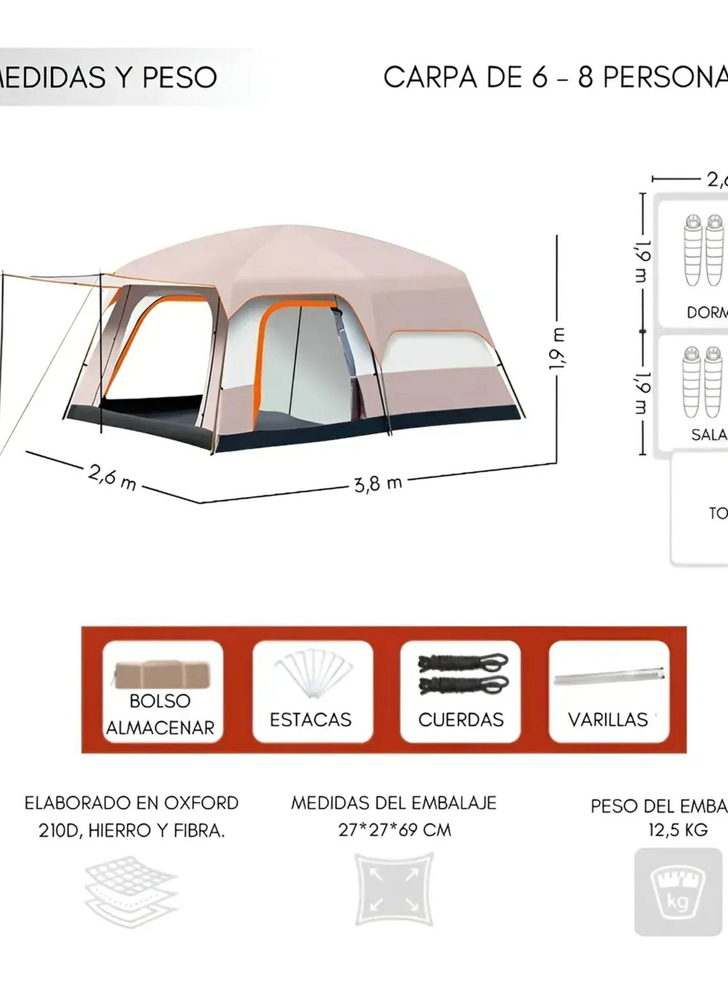 Carpa de Campaña Familiar Oxford Antisol 10 Personas Impermeable-3